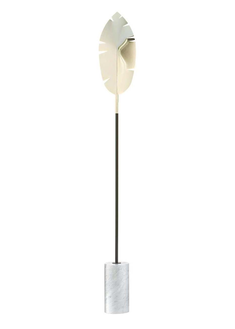 Złota lampa stojąca z podstawą Carrara