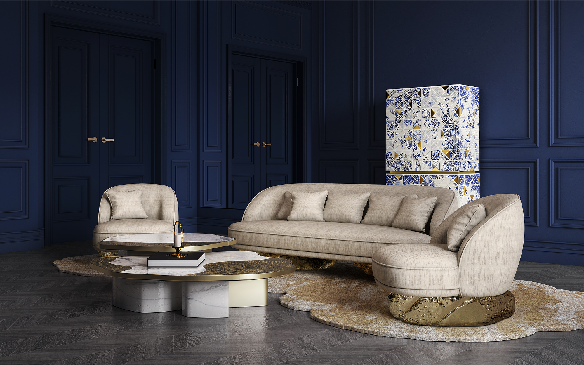 Zestaw stolików Athena ze złotego marmuru i złota