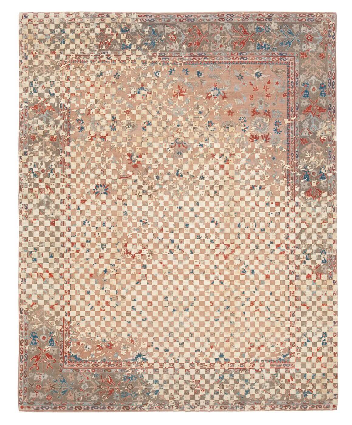 Dywan Sulthanabad Madison Checker Raved Peach Gold Silk