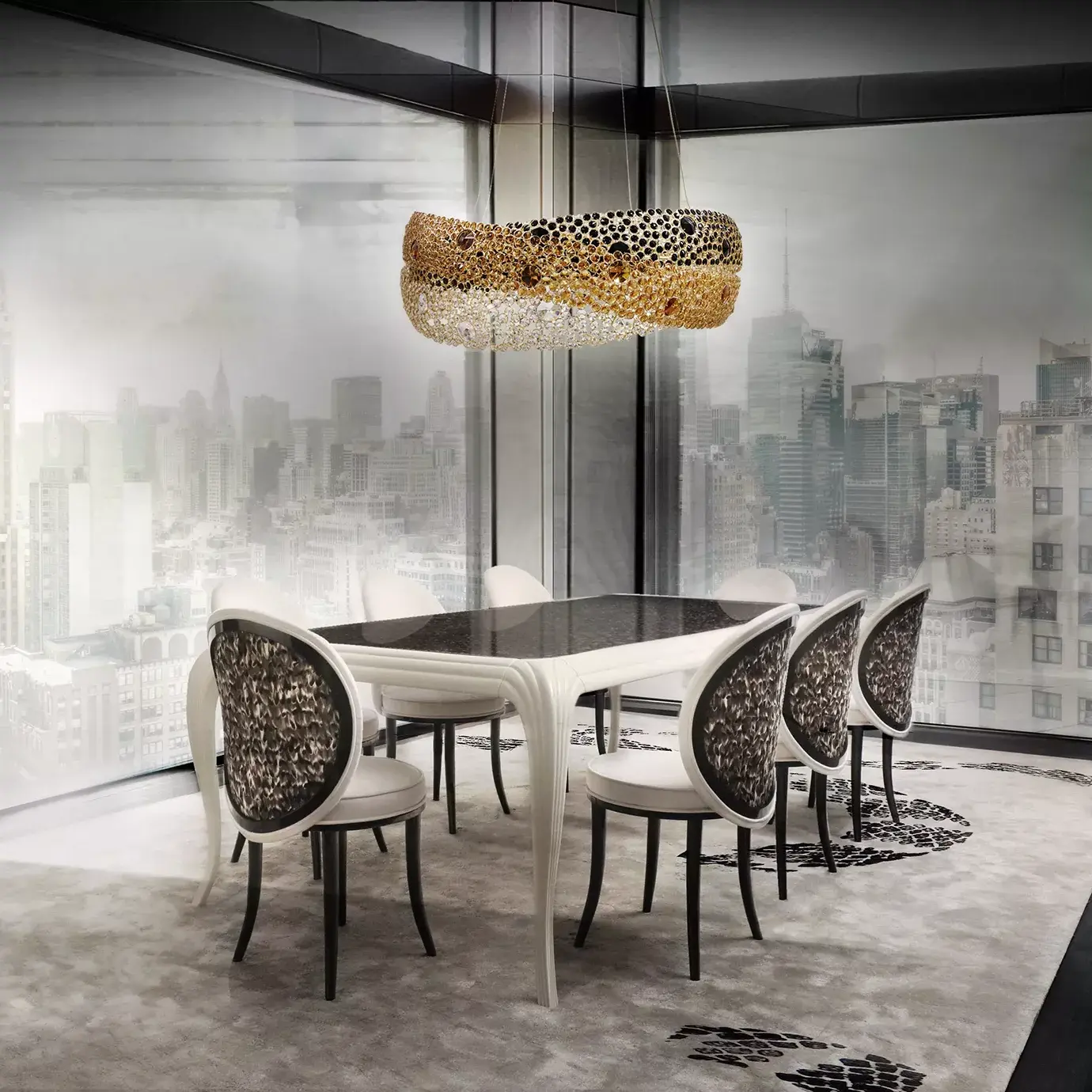 Stół jadalniany Mistral z egzotycznym blatem z piór