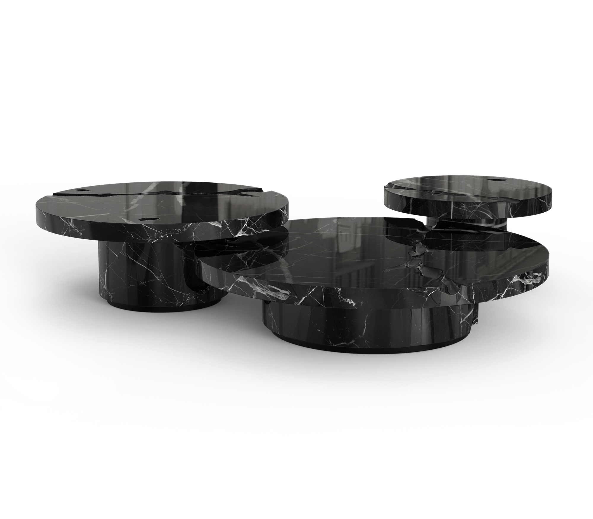 Zestaw stolików Dominion z marmuru Nero Marquina, 3-częściowy