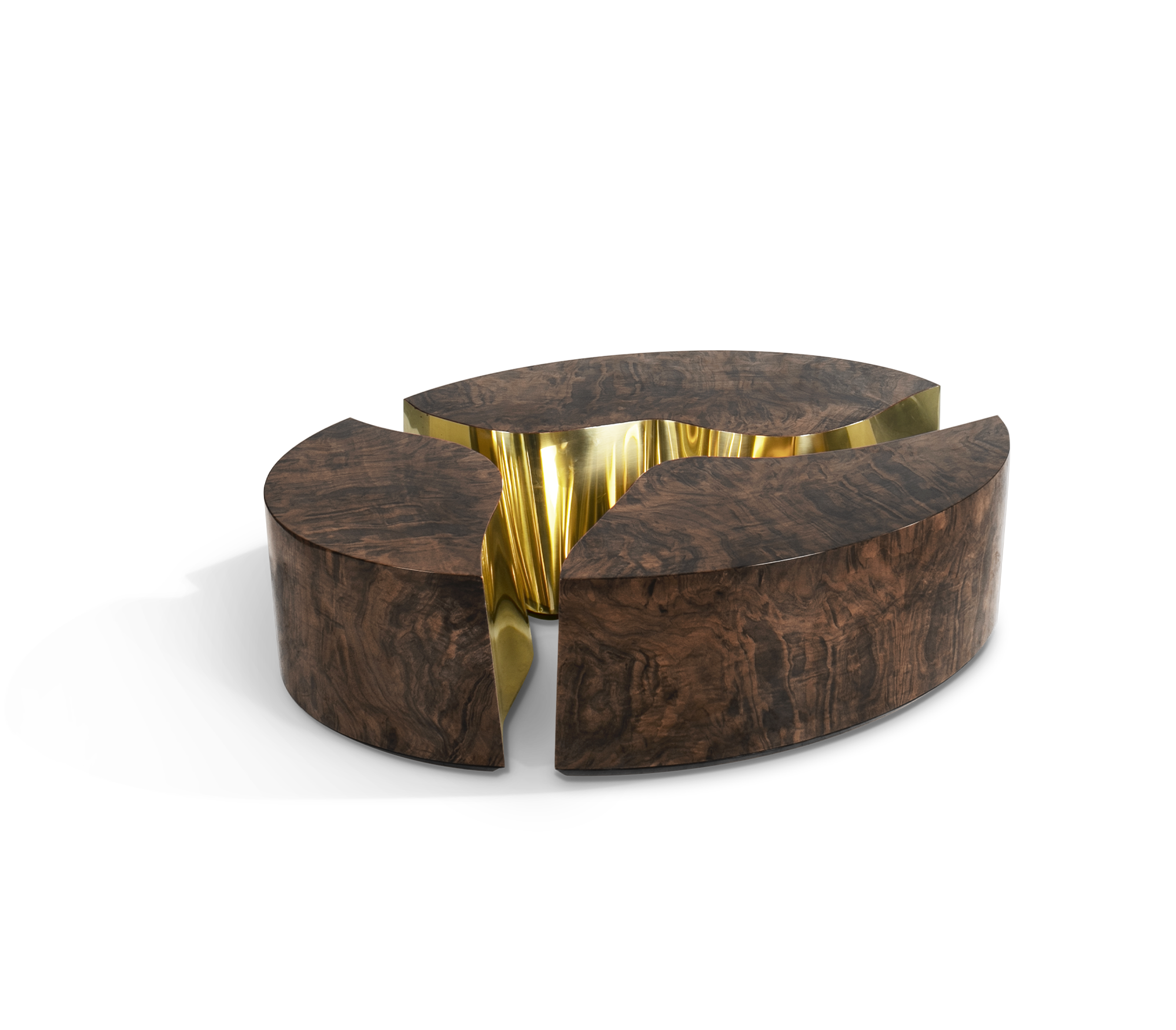 Orzechowy owalny stolik kawowy Fissure