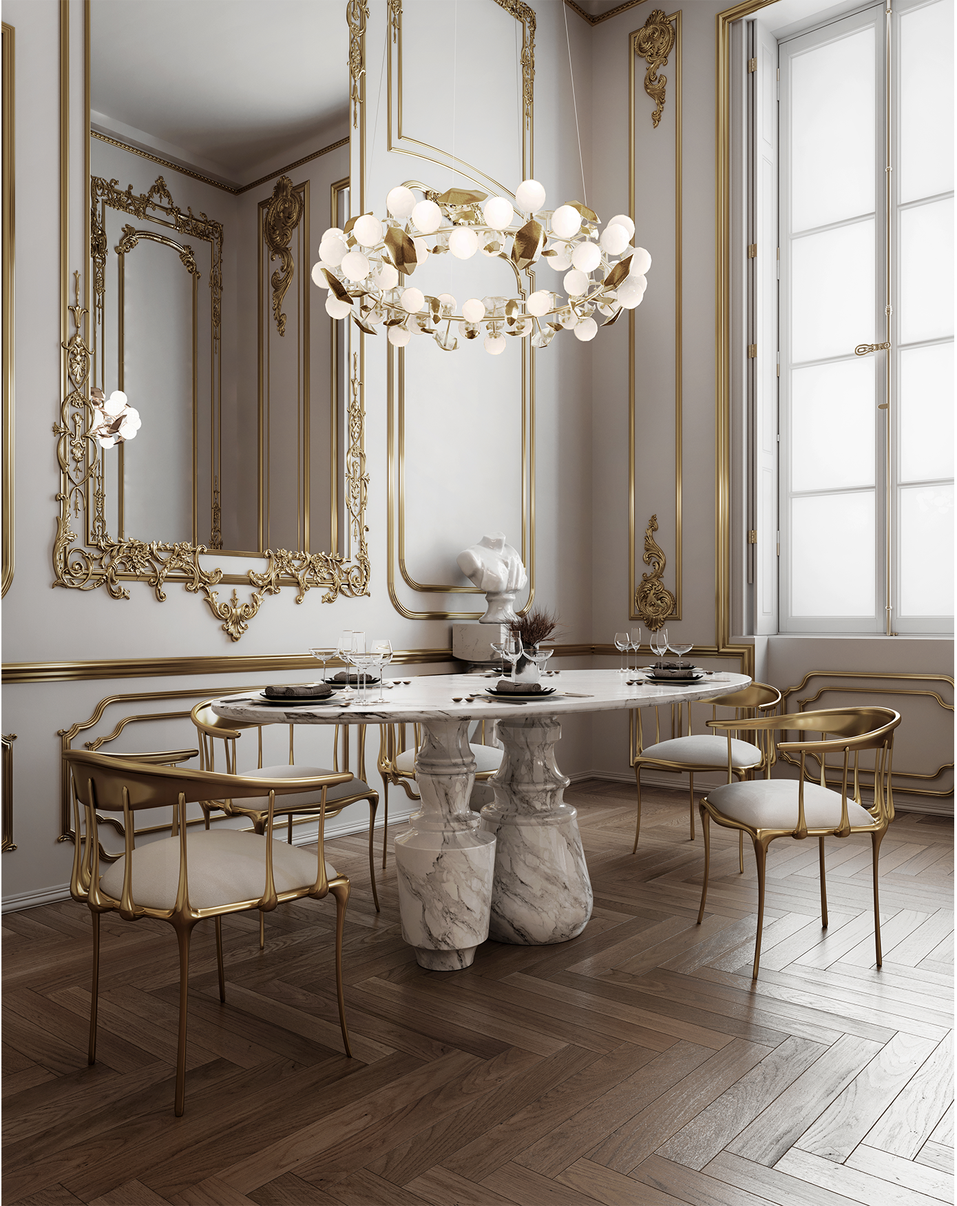 Owalny stół jadalniany Obsidian z marmuru Estremoz