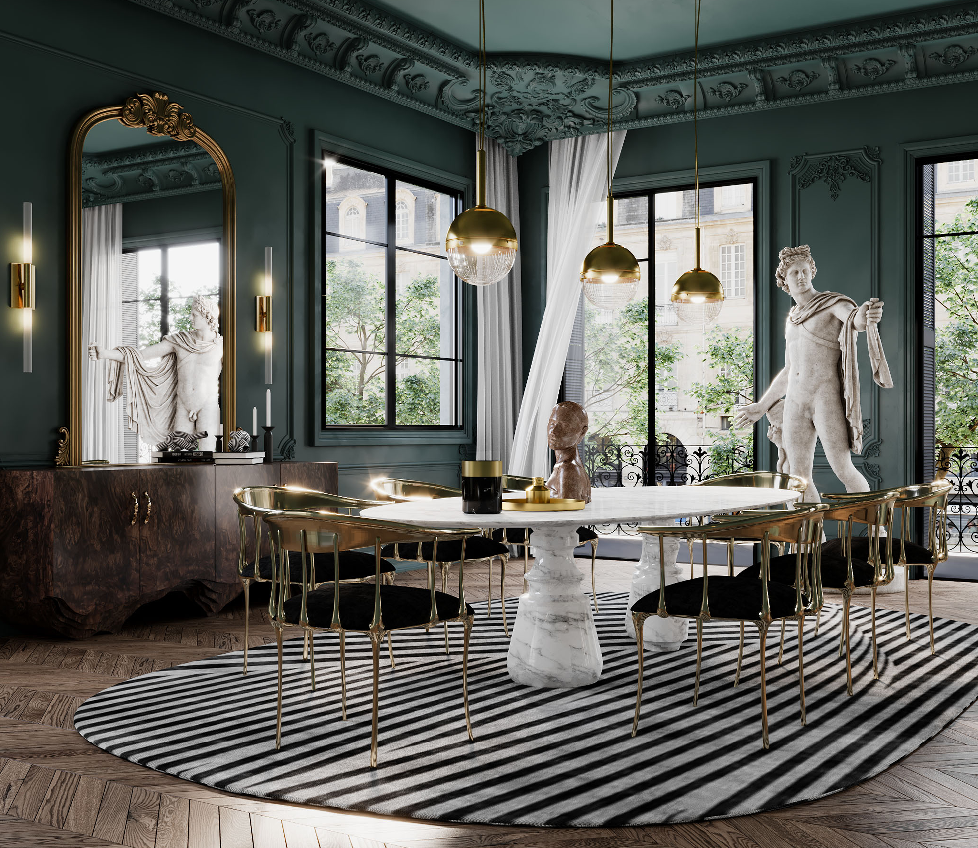 Owalny stół jadalniany XL Obsidian z marmuru Estremoz