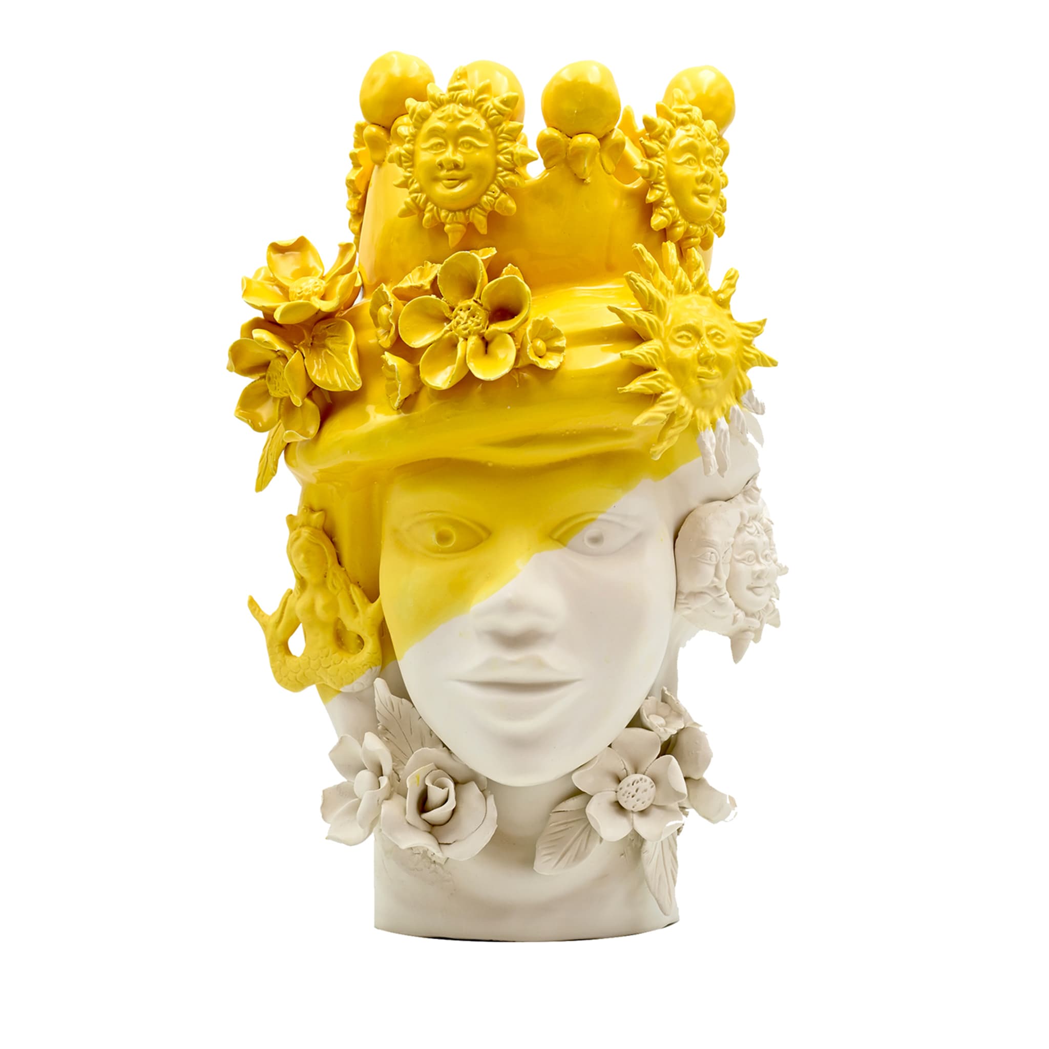 Ręcznie wykonana rzeźba Głowa Maura w kolorze złota i bieli