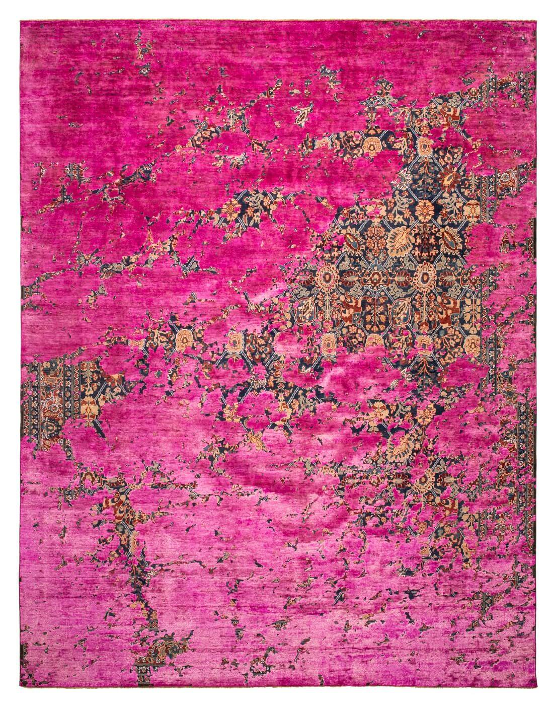 Dywan Tabriz Canal Aerial Navyblue Neonpink Silk | Rozmiar: 300 x 400 cm