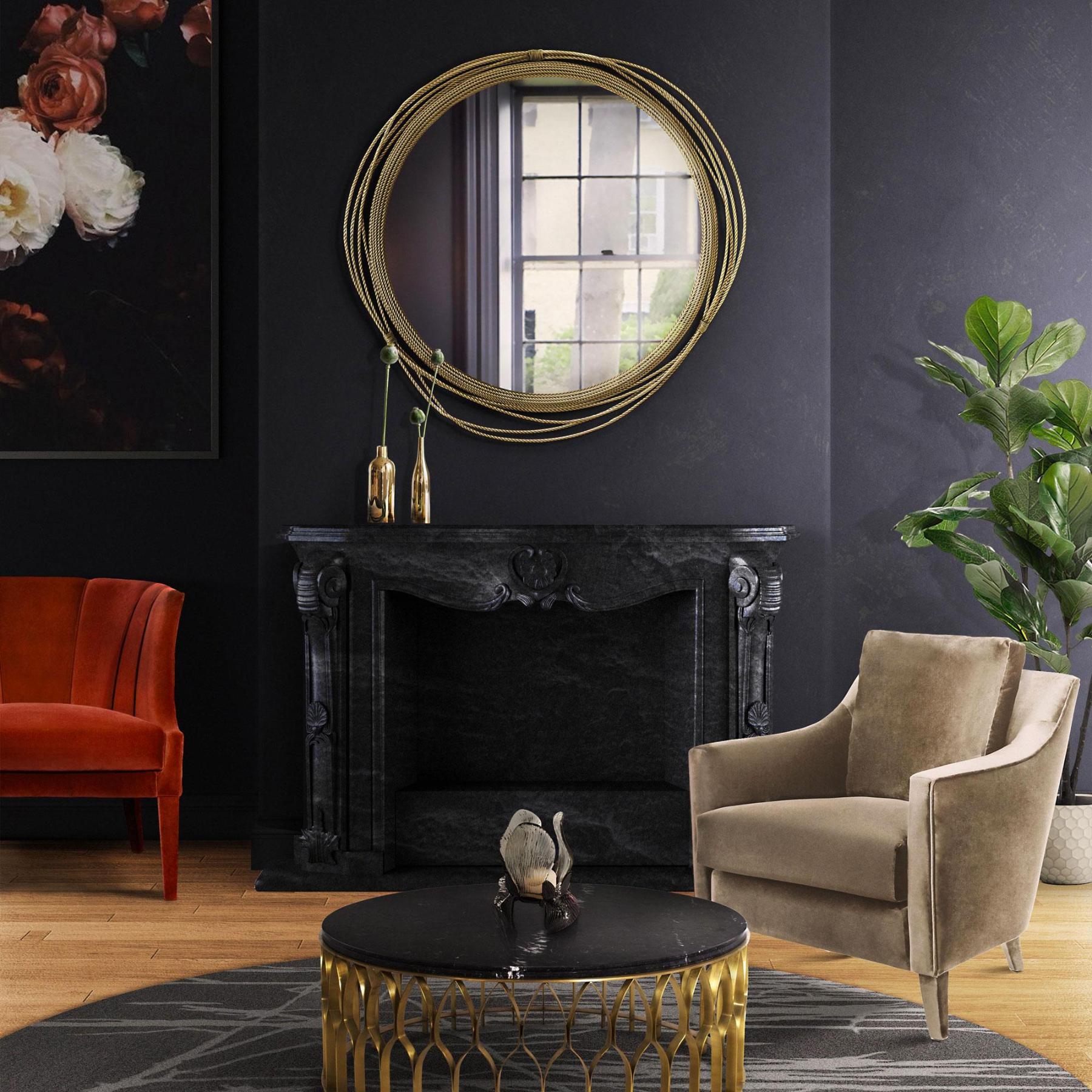 Lustro ścienne okrągłe mosiężne