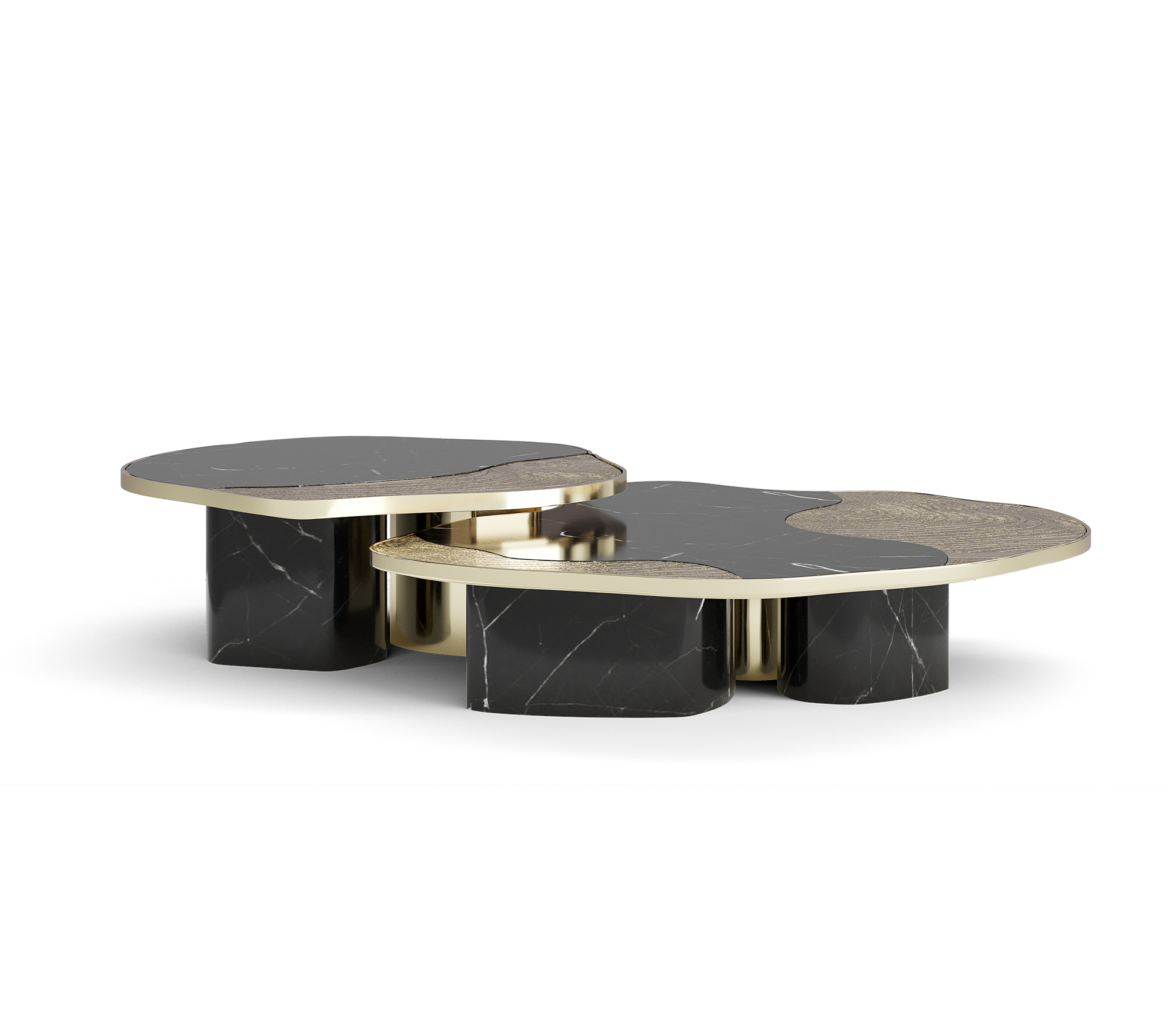 Zestaw stolików Athena z czarnego marmuru Nero i złota