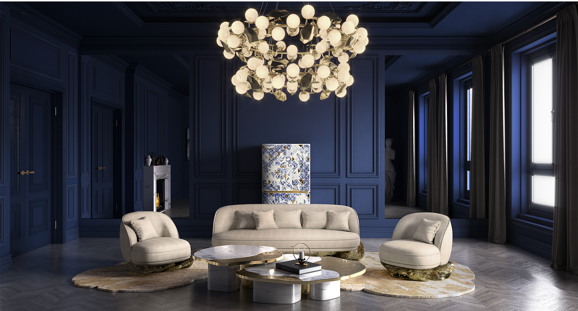 Zestaw stolików Athena ze złotego marmuru i złota