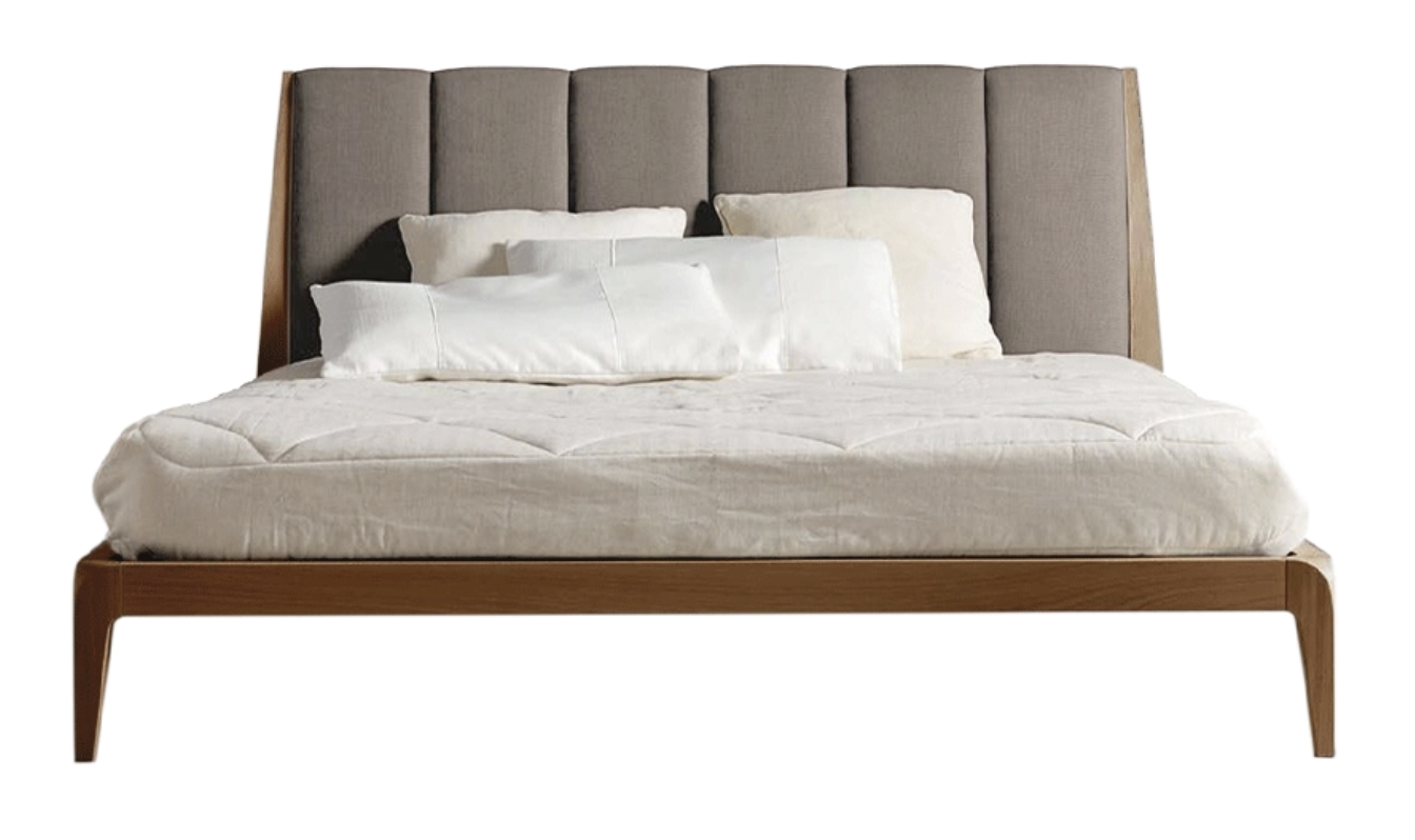 Nowoczesne łóżko Verso Nord | Wykończeniowy: Natural solid walnut | Tapicerka: Linen UNICO NF184 07