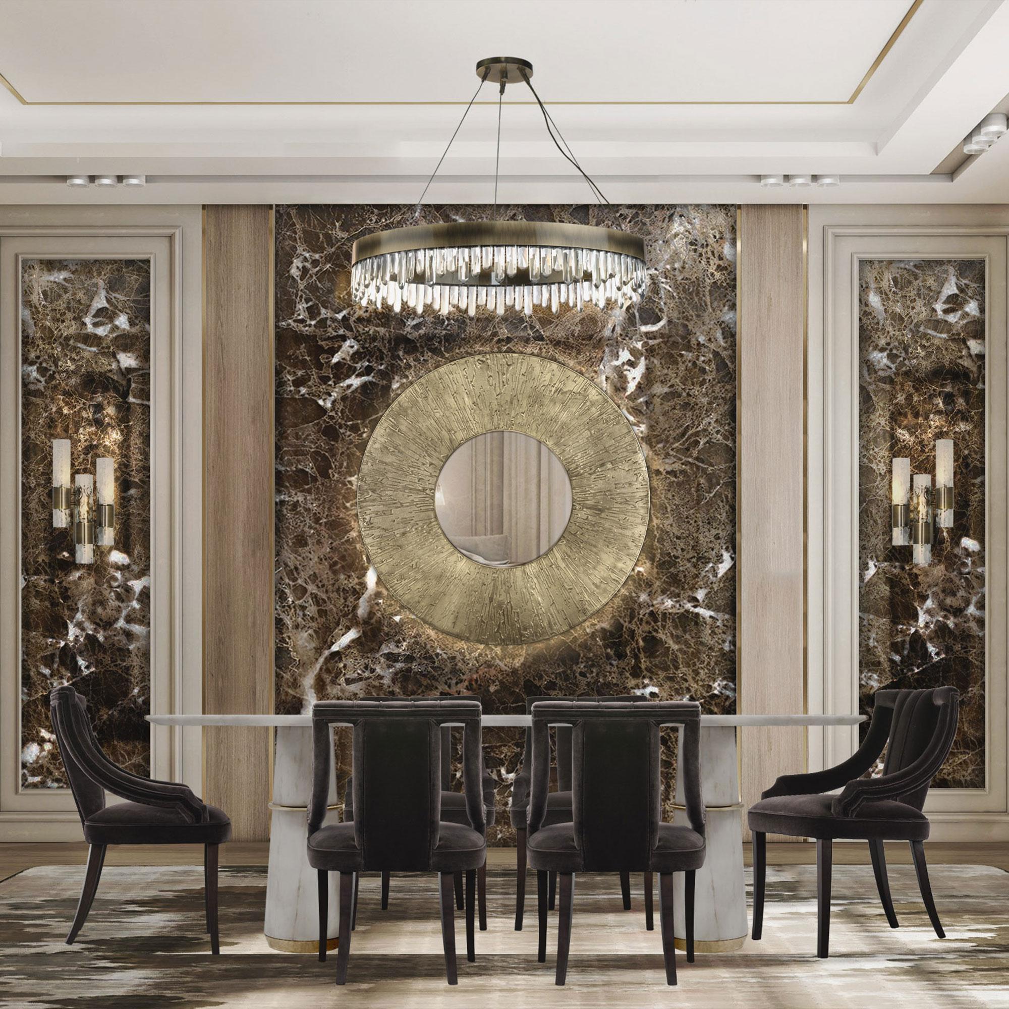 Lustro ścienne okrągłe mosiężne z akcentem