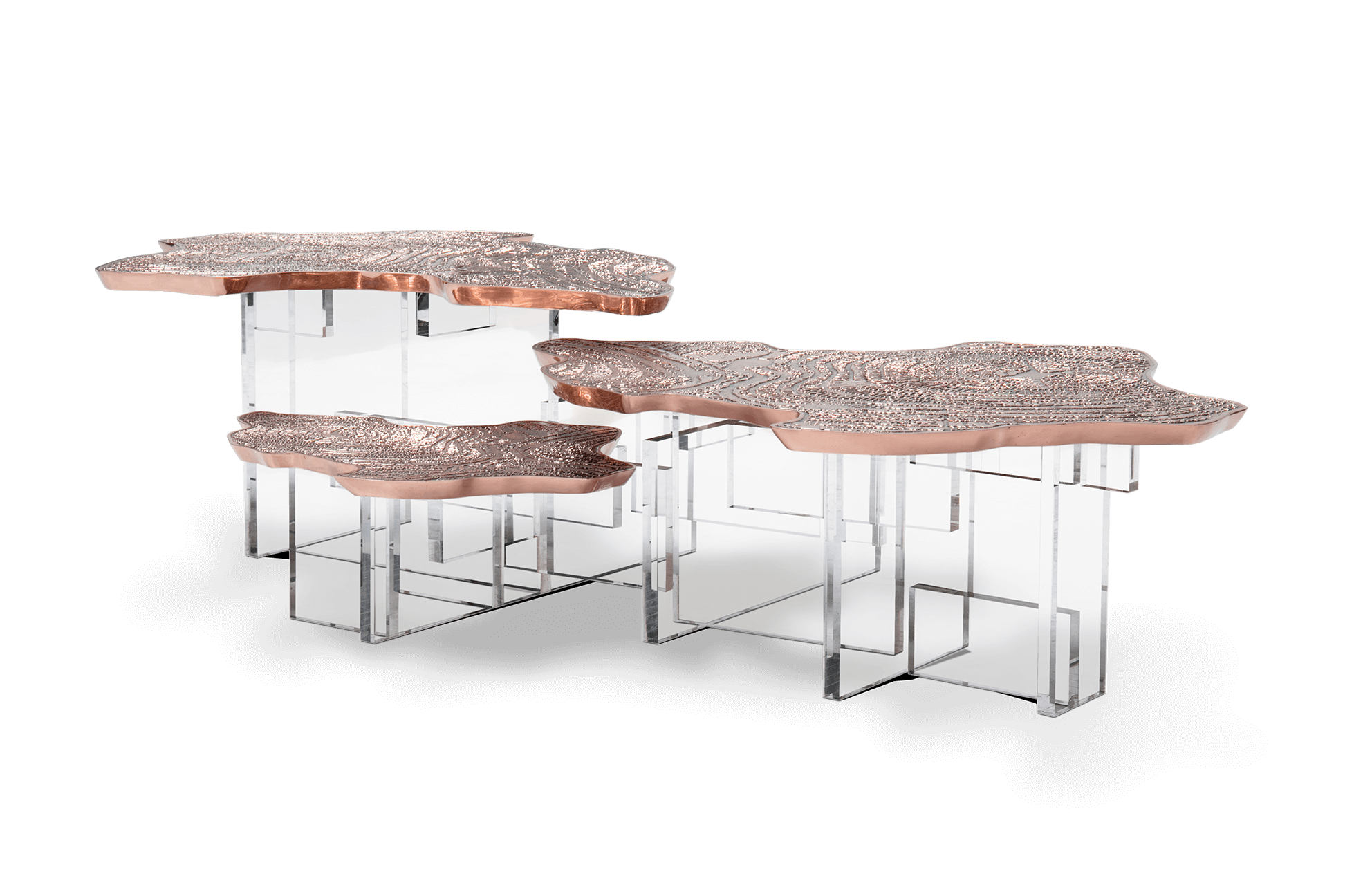 Miedziany zestaw stolików Caspian