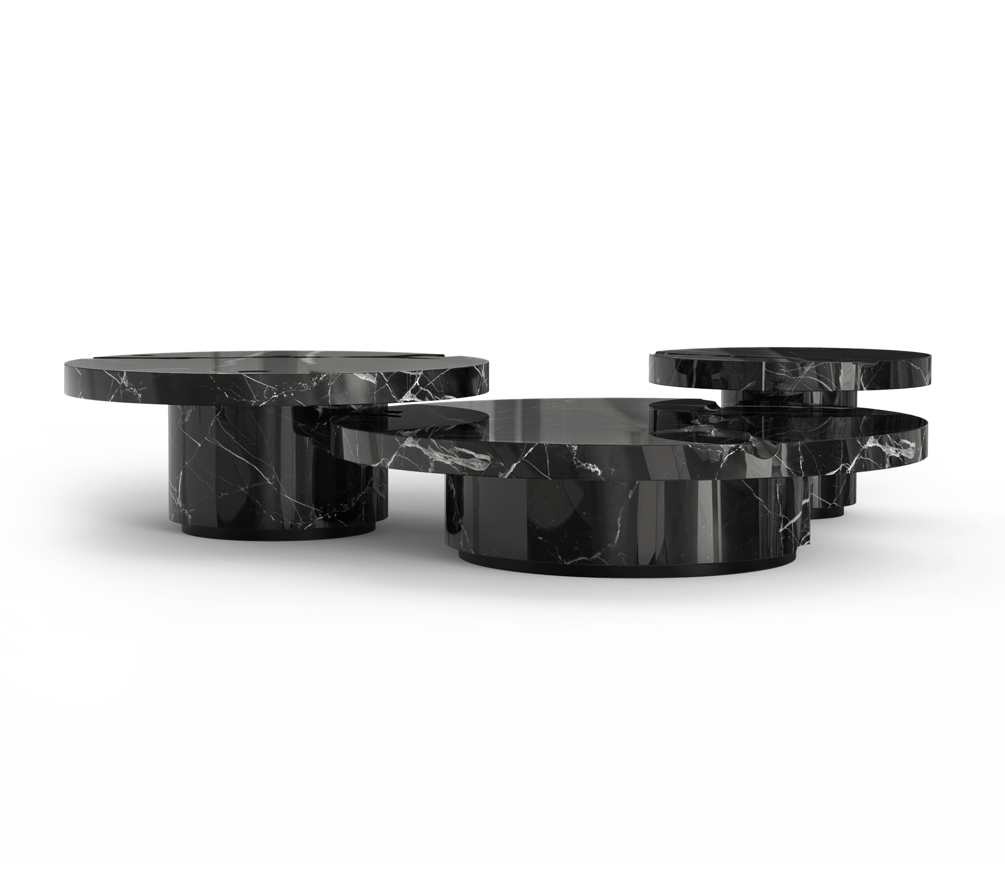 Zestaw stolików Dominion z marmuru Nero Marquina, 3-częściowy