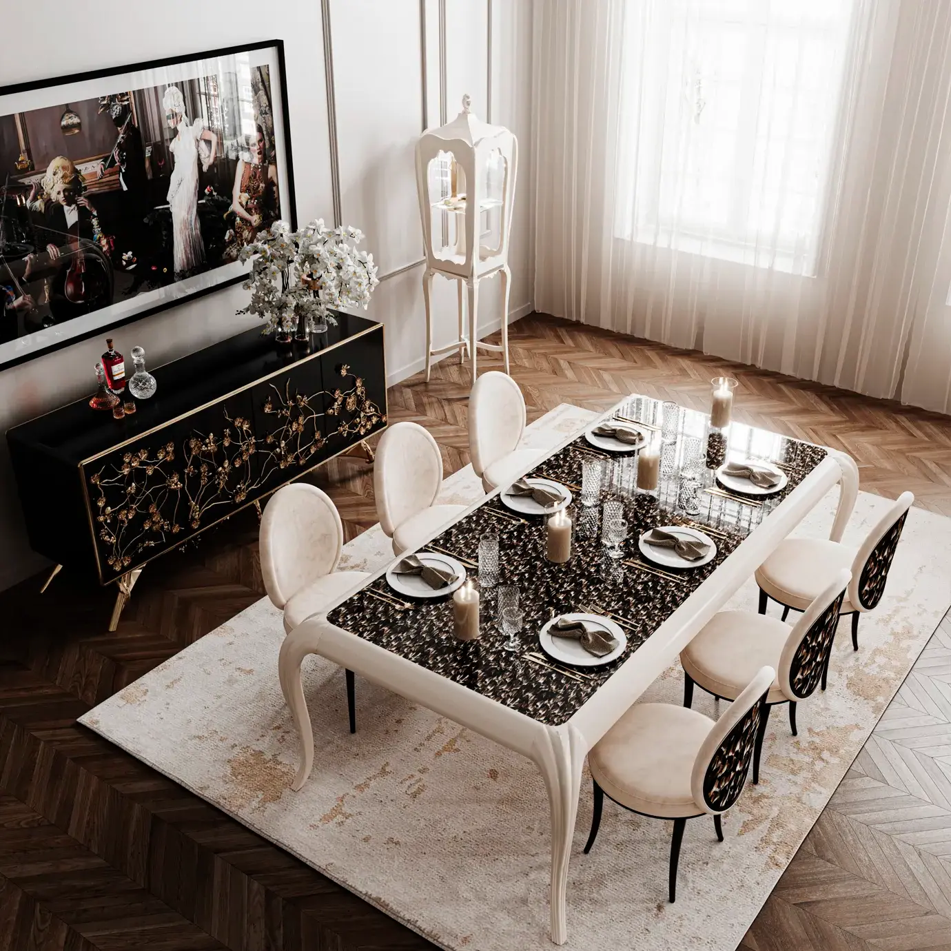 Stół jadalniany Mistral z egzotycznym blatem z piór