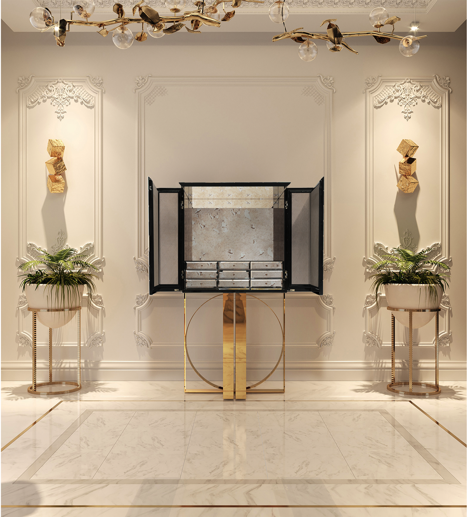 Szafka Mosaic ze złotymi akcentami