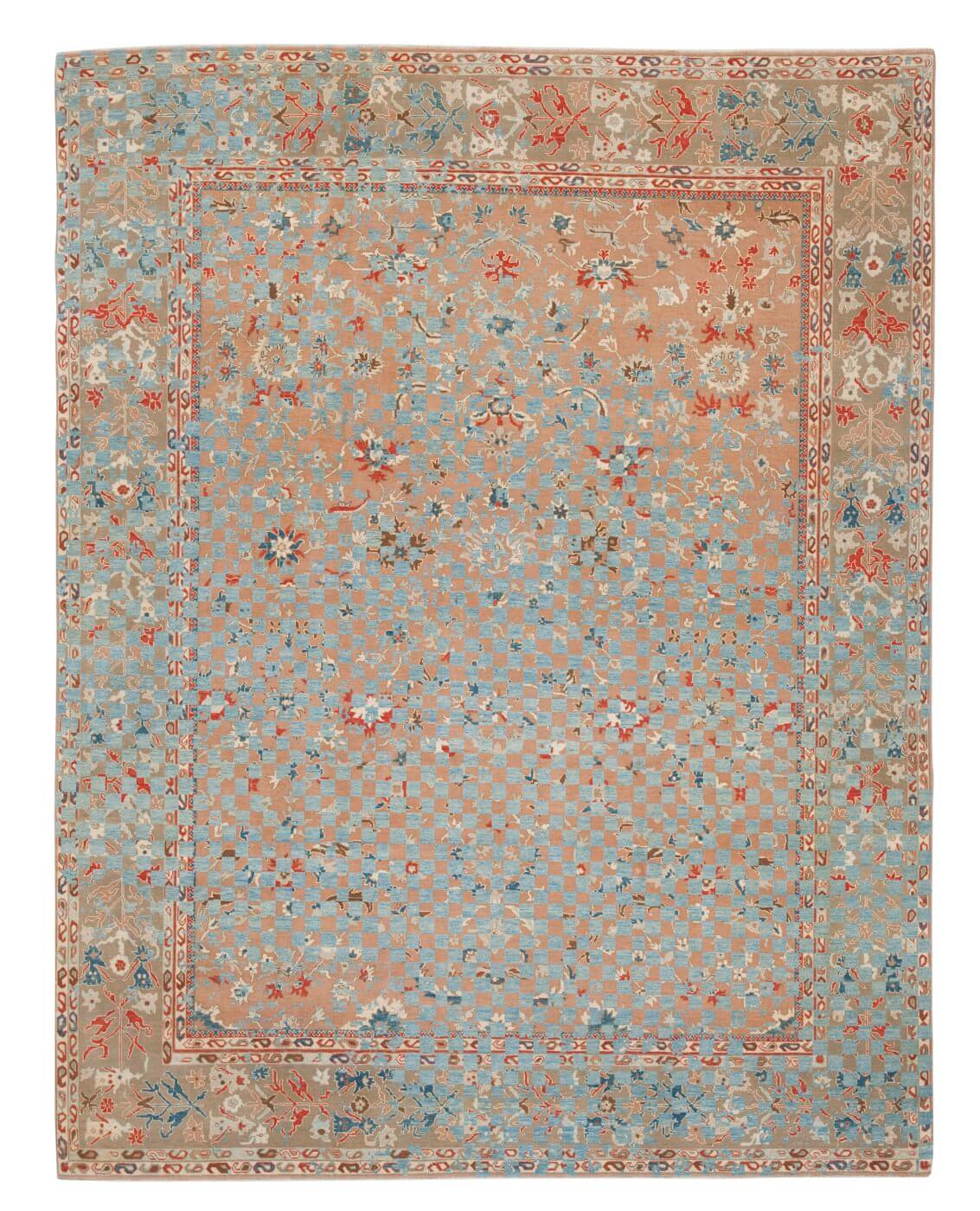 Dywan Sulthanabad Madison Checker Raved Peach Blue | Rozmiar: 200 x 300 cm