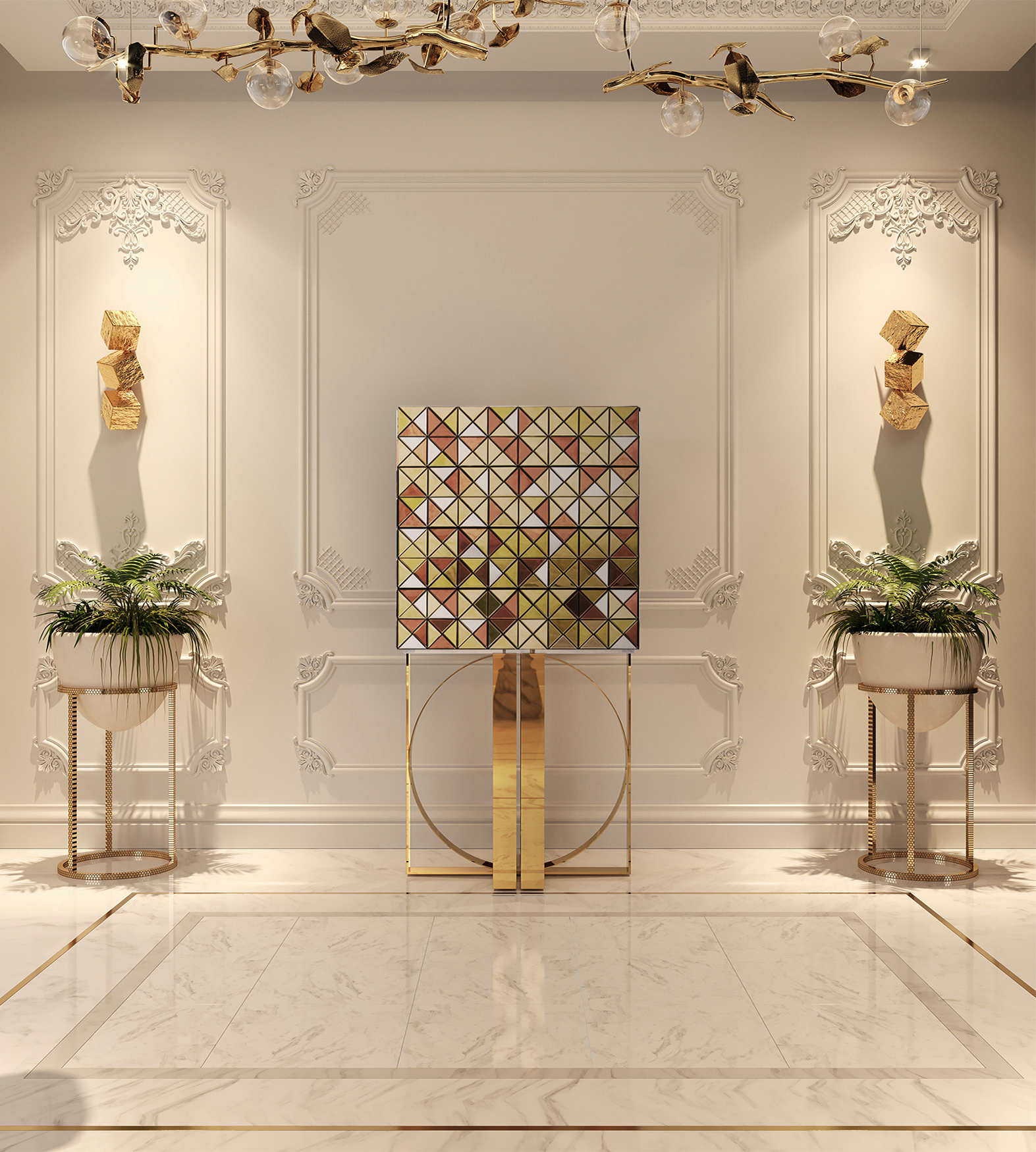 Szafka Mosaic ze złotymi akcentami