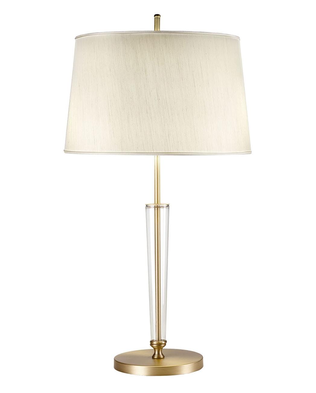 Złota lampa stołowa z abażurem i szkłem