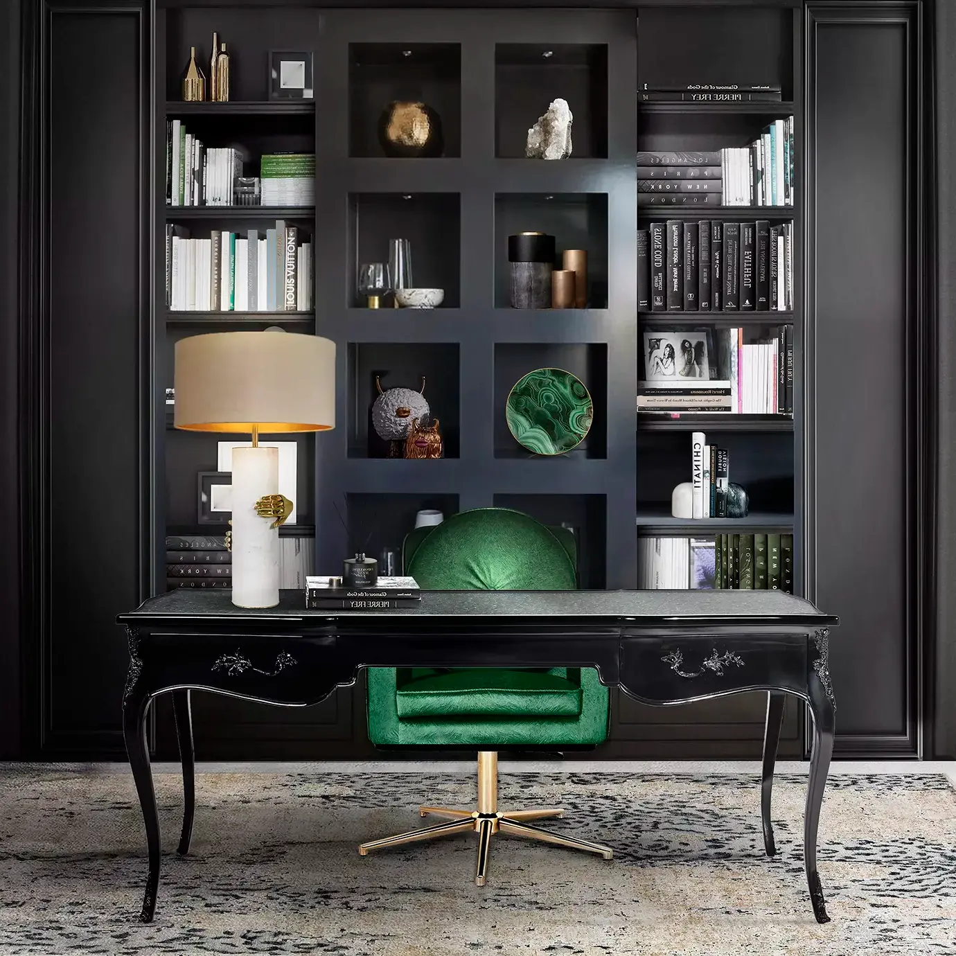 Biurko Ormolu z blatem z piór pawia