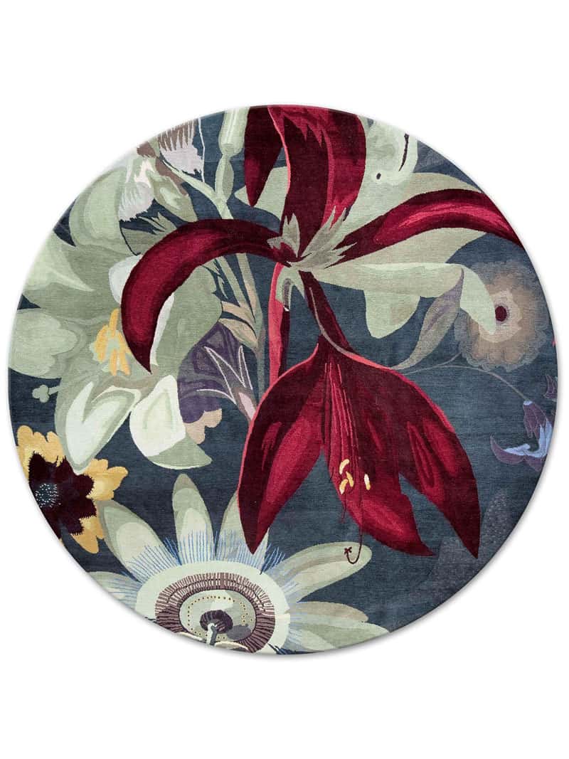 Dywan Red Flower Round Original on Anthracite