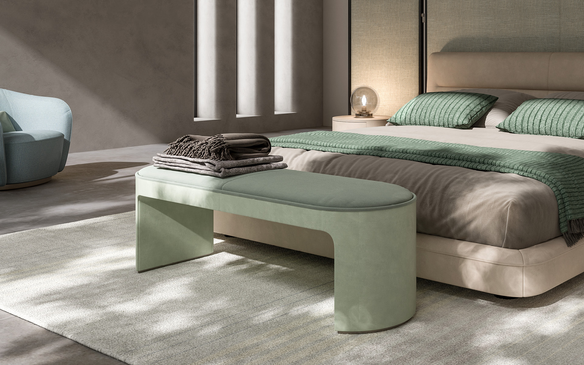 Ławka ze skóry i aksamitu