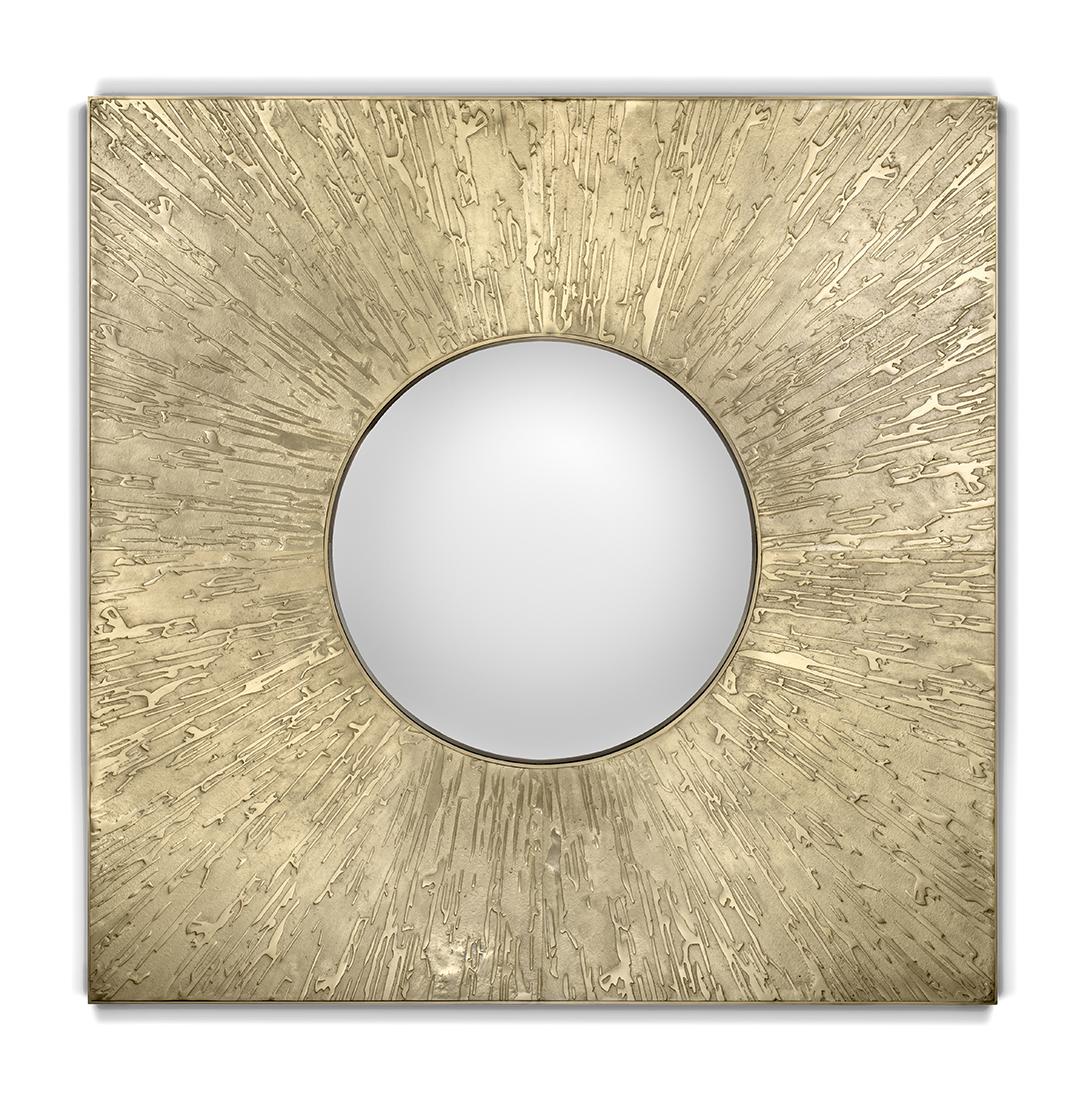 Lustro ścienne kwadratowe mosiężne z akcentem