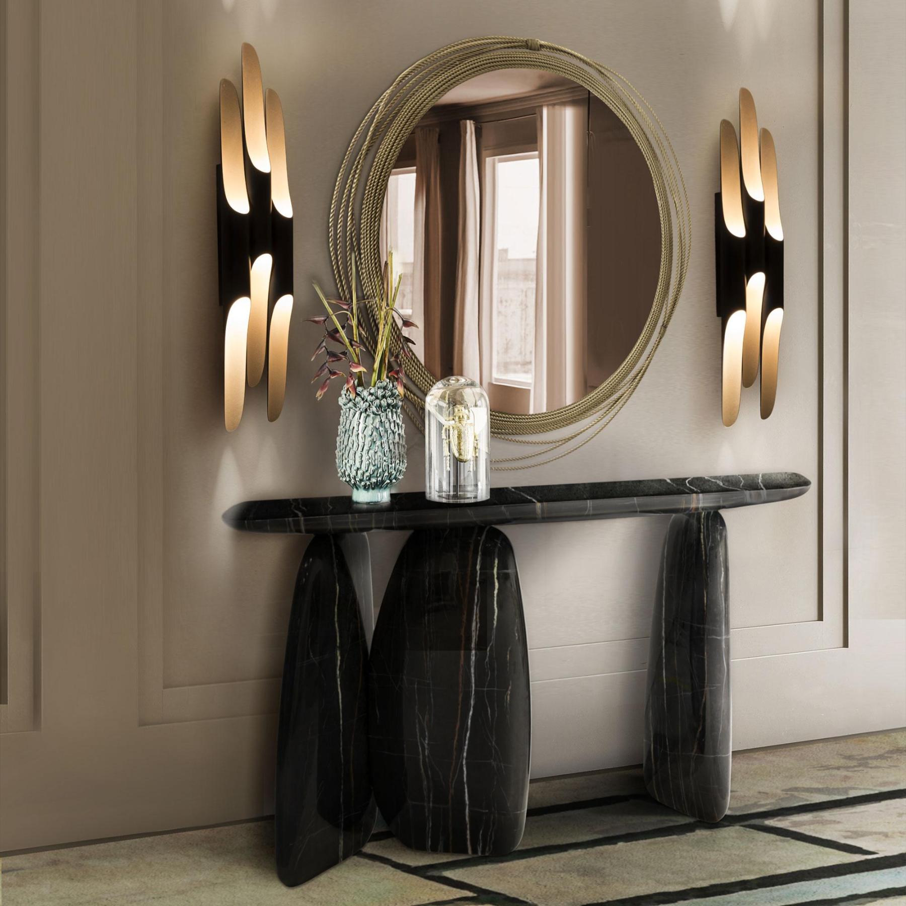 Lustro ścienne okrągłe mosiężne