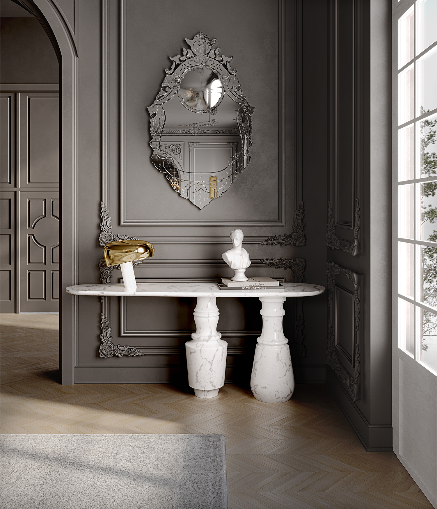 Konsola Obsidian z marmuru Carrara