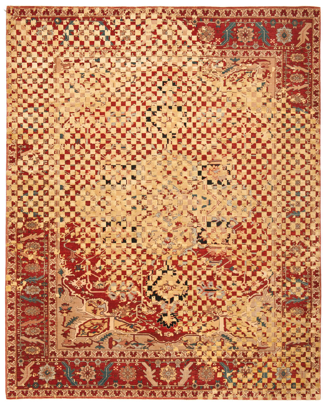 Dywan Serapi Victoria Checker Raved Red Gold Silk | Rozmiar: 300 x 400 cm