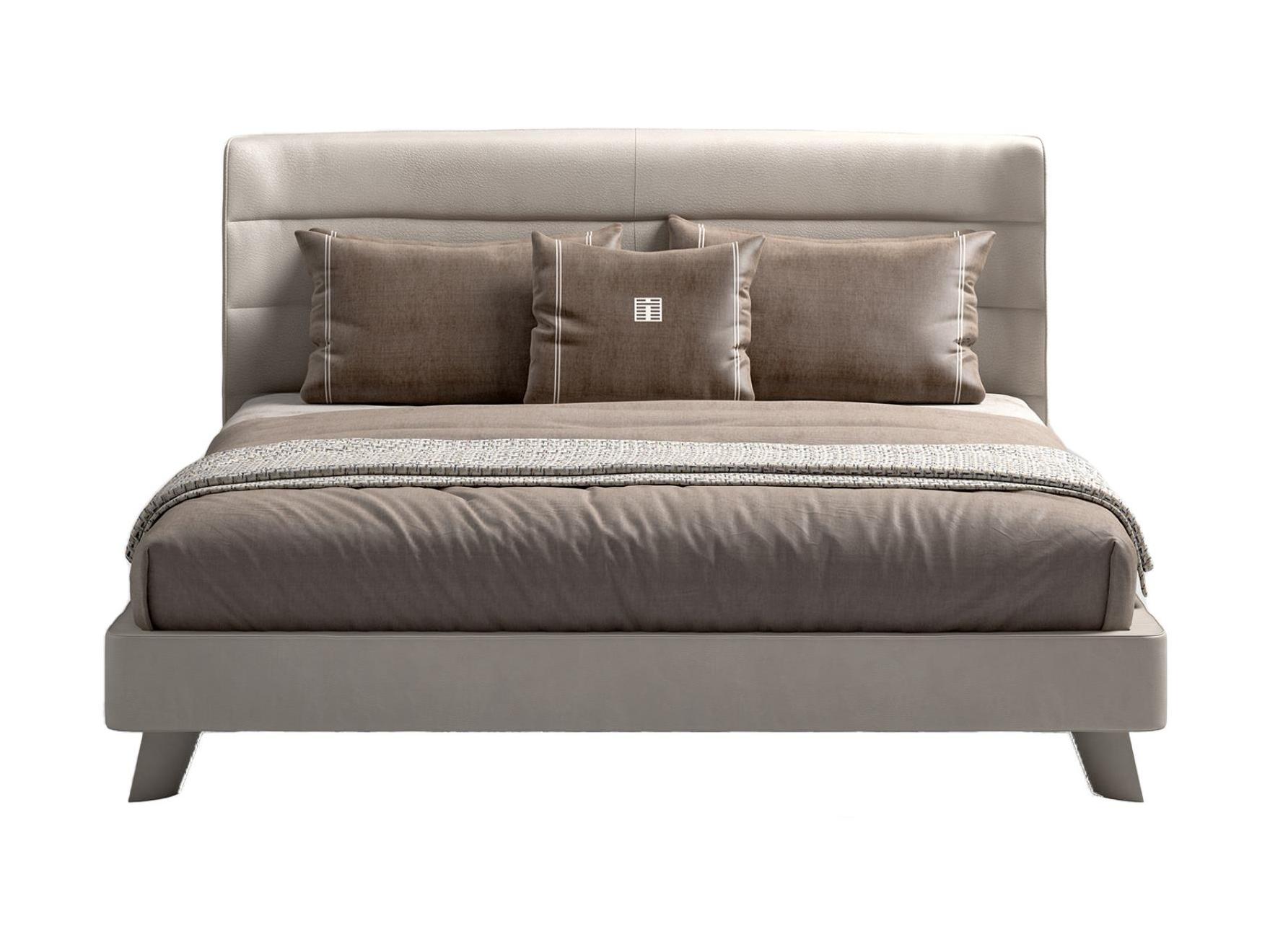 Łóżko pokryte skórą z zagłówkiem