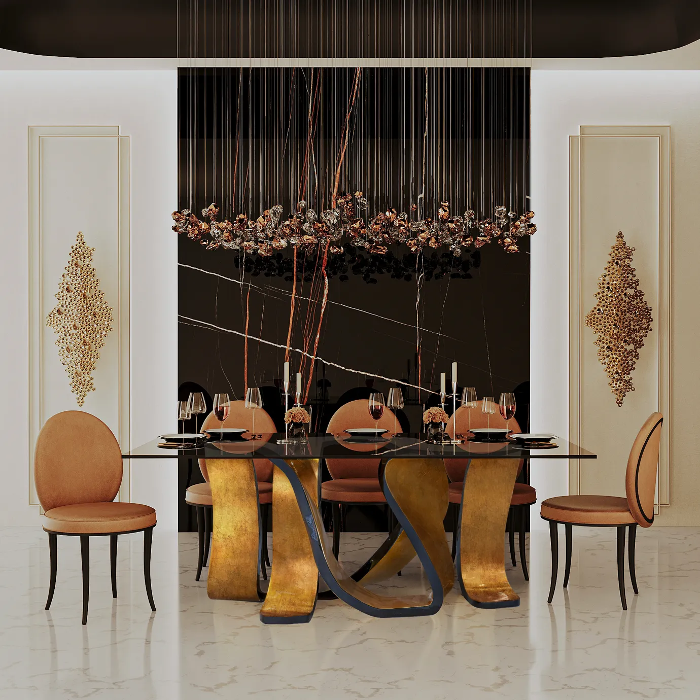 Stół jadalniany Ribbon ze złotym liściem