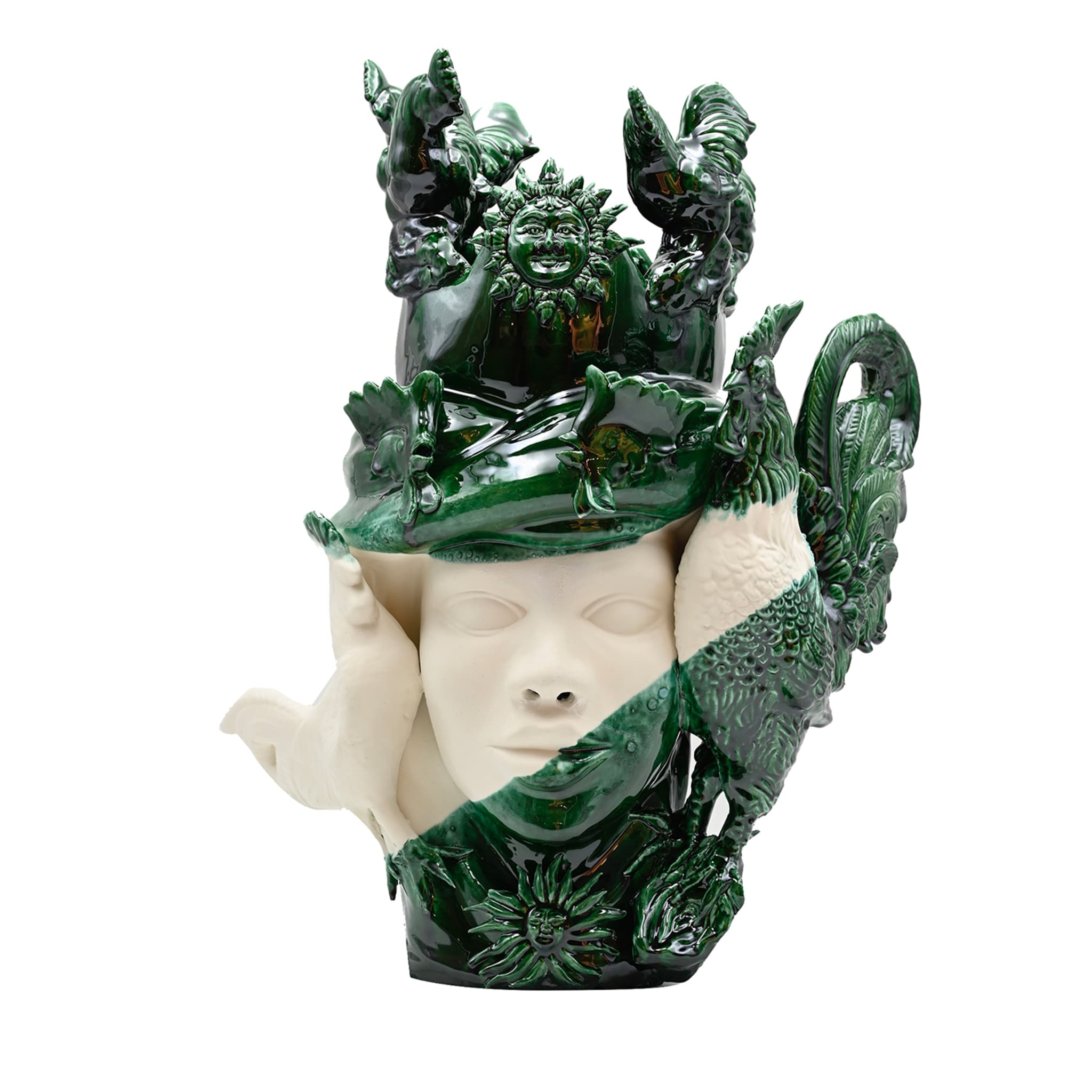 Zielono-biała unikalna rzeźba Głowa Maura