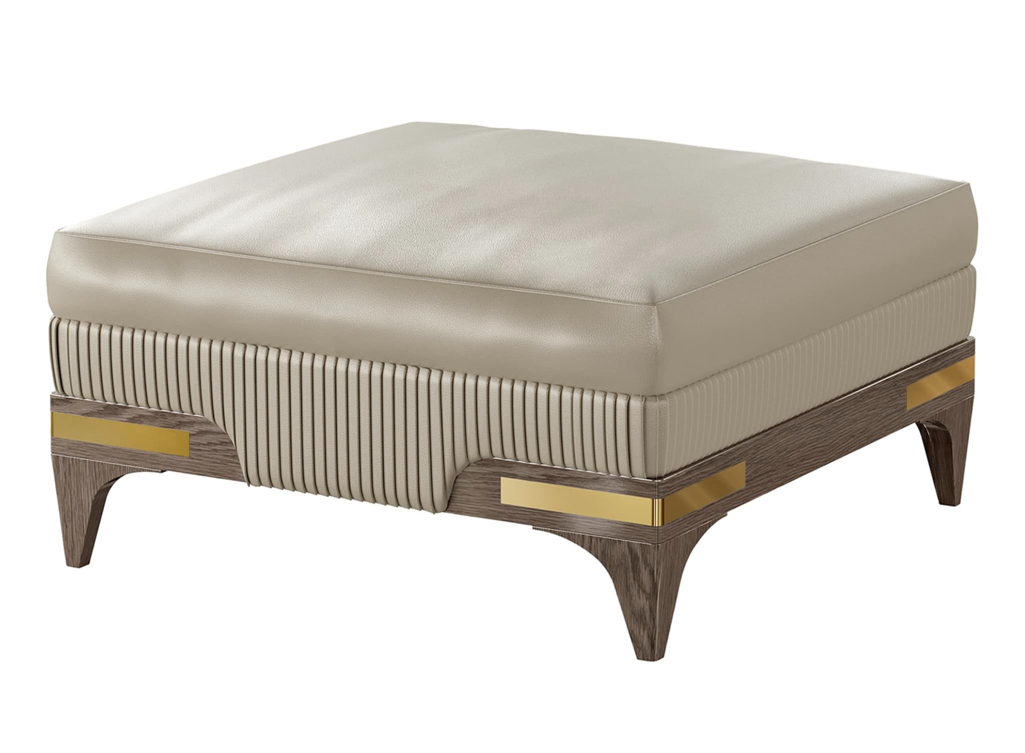 Beżowo-złoty skórzany puf