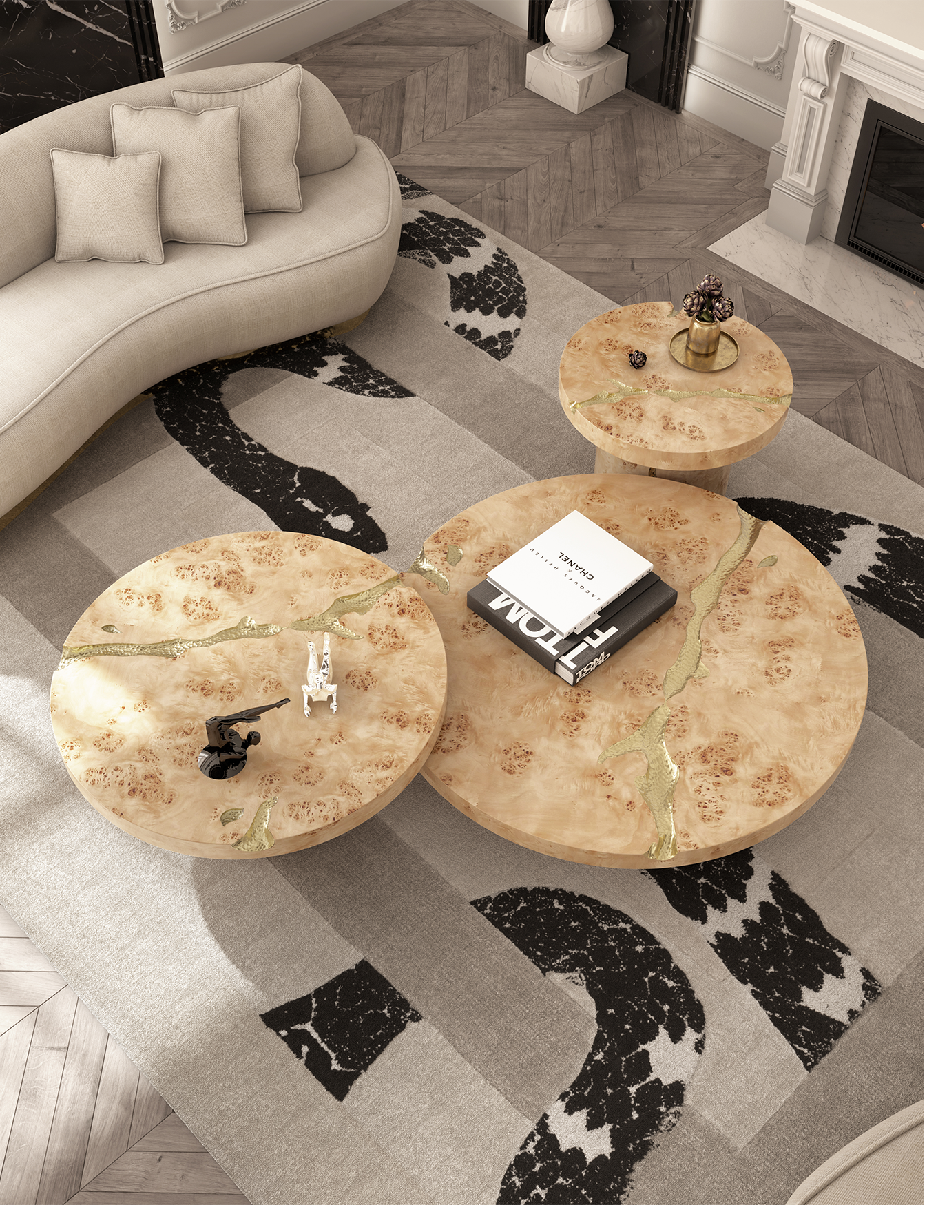 Zestaw stolików Dominion z korzenia topoli, 3-częściowy