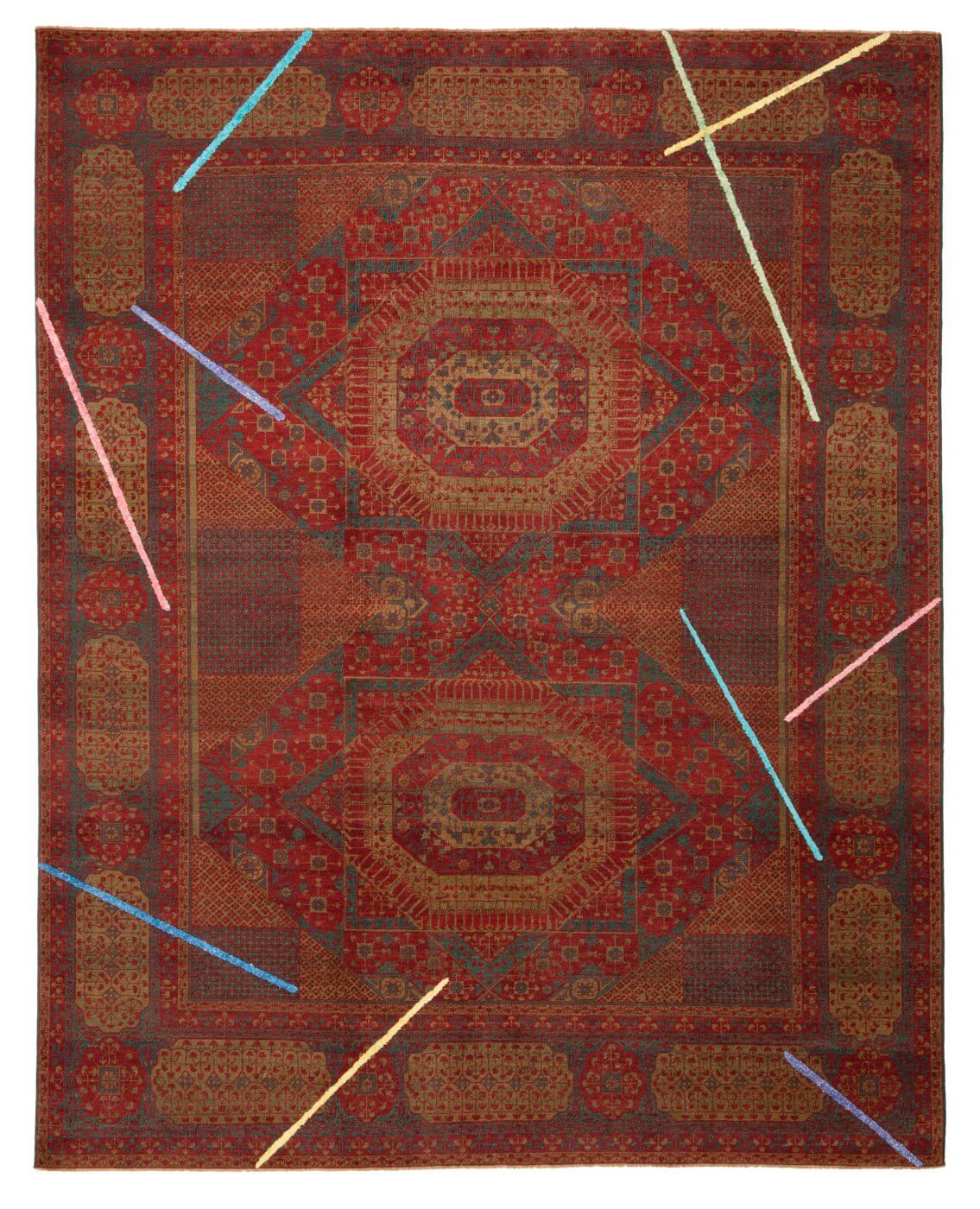 Dywan Mamluk Knightsbridge Neon Lamp Red Multicolor Silk | Rozmiar: 250 x 300 cm