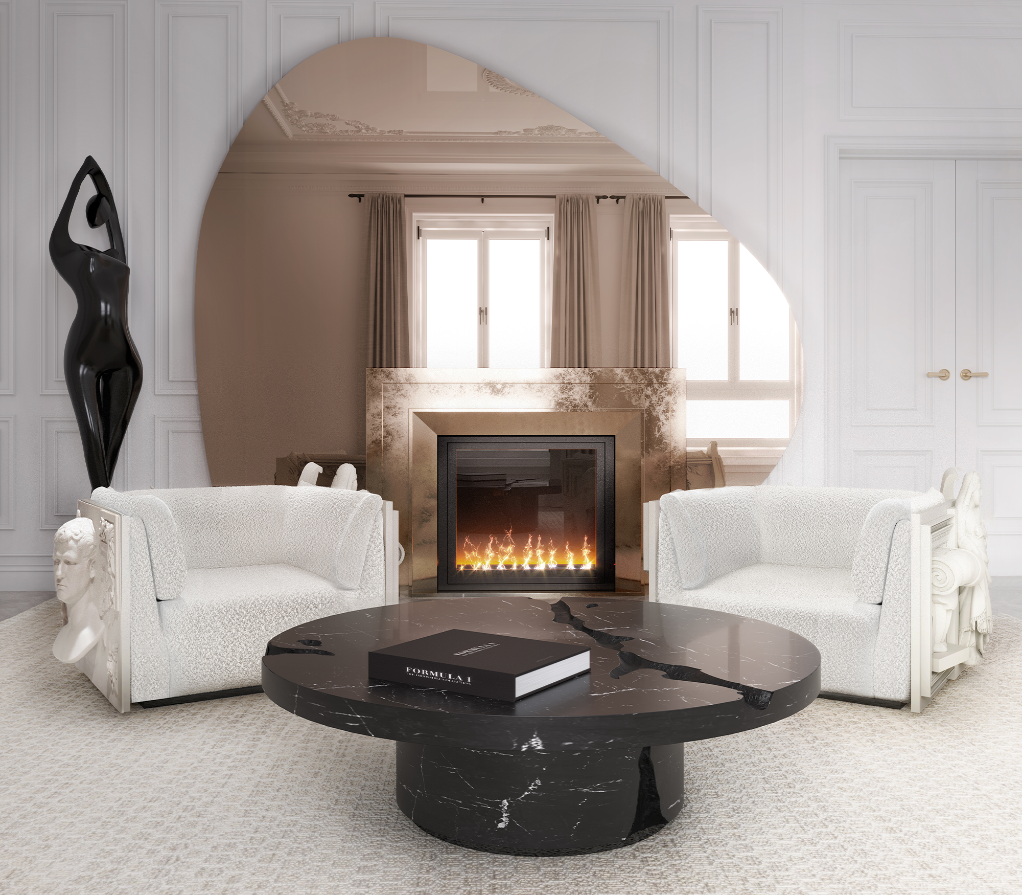 Zestaw stolików Dominion z marmuru Nero Marquina, 3-częściowy