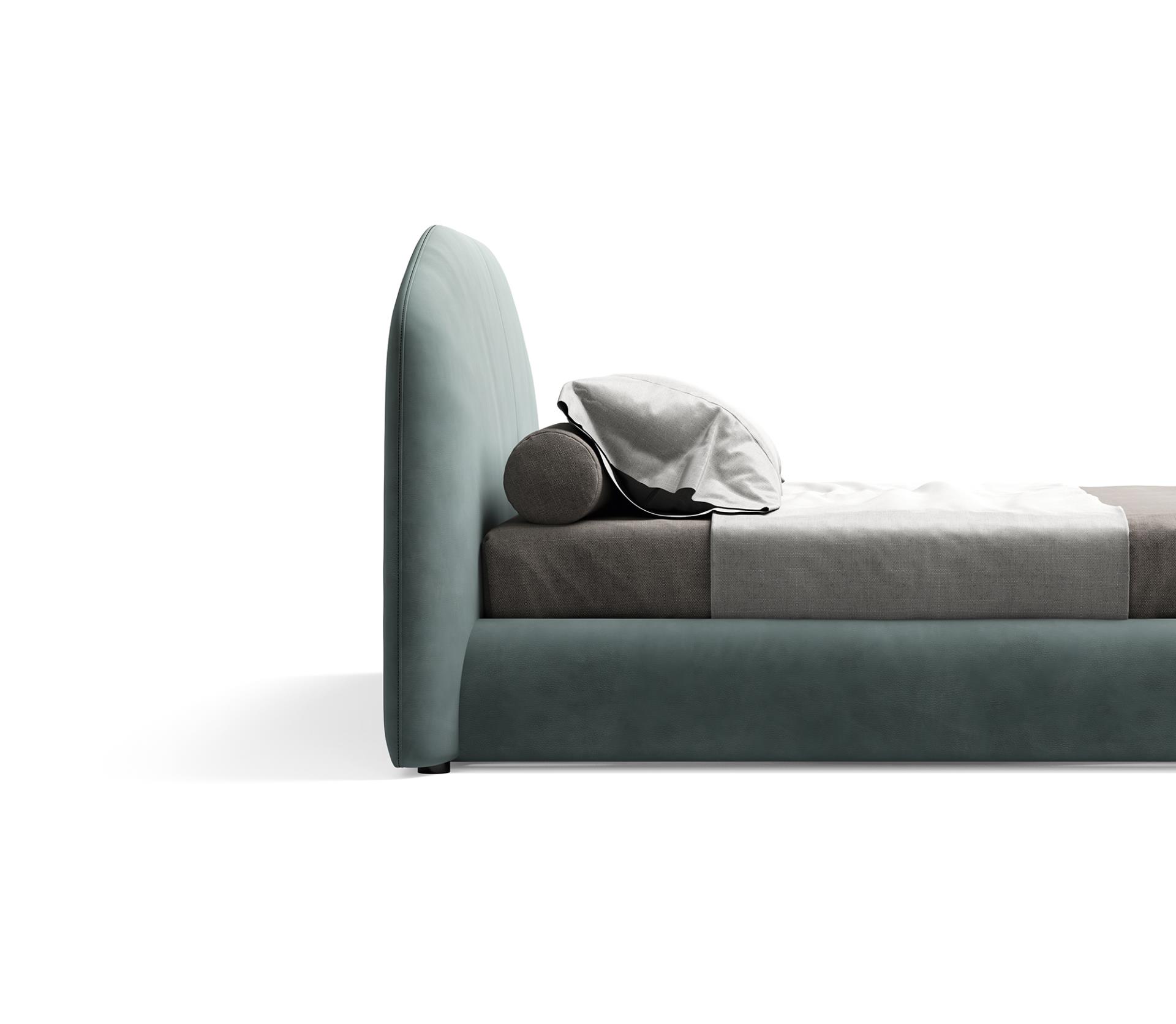 Łóżko z ukrytymi nogami i zagłówkiem