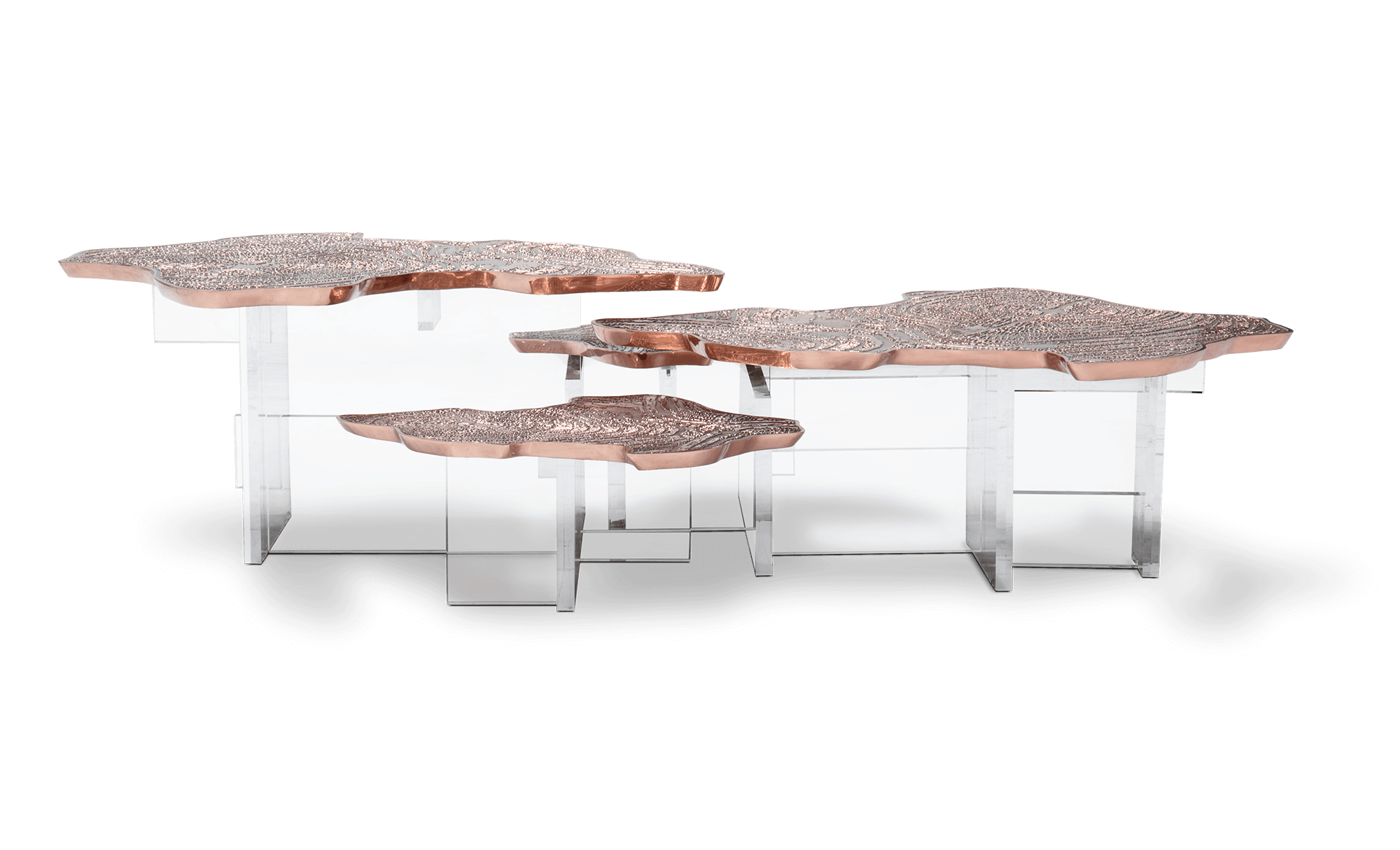 Miedziany zestaw stolików Caspian