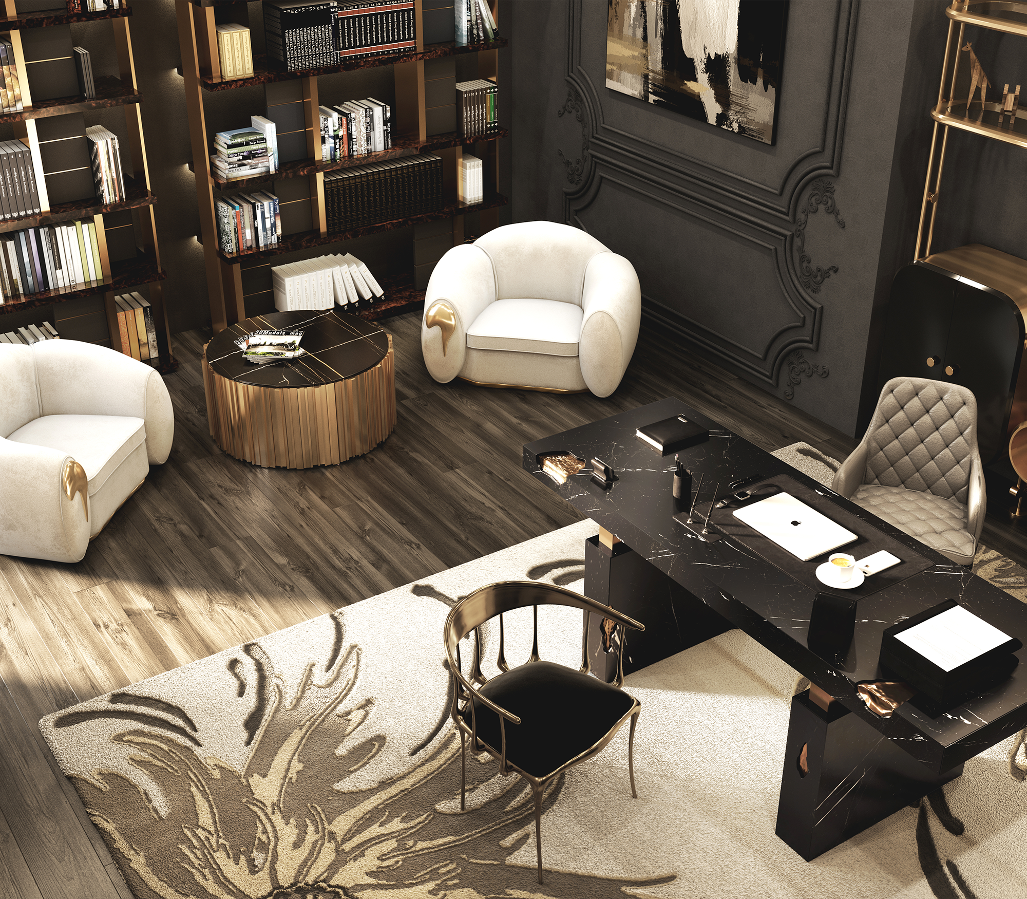 Biurko Dominion z marmuru Nero Marquina