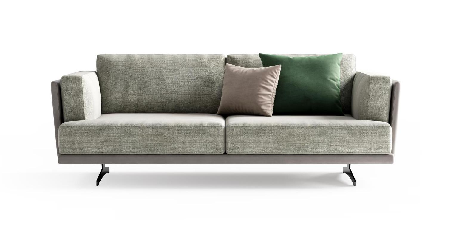 Sofa z tkaniny i skóry 215 cm