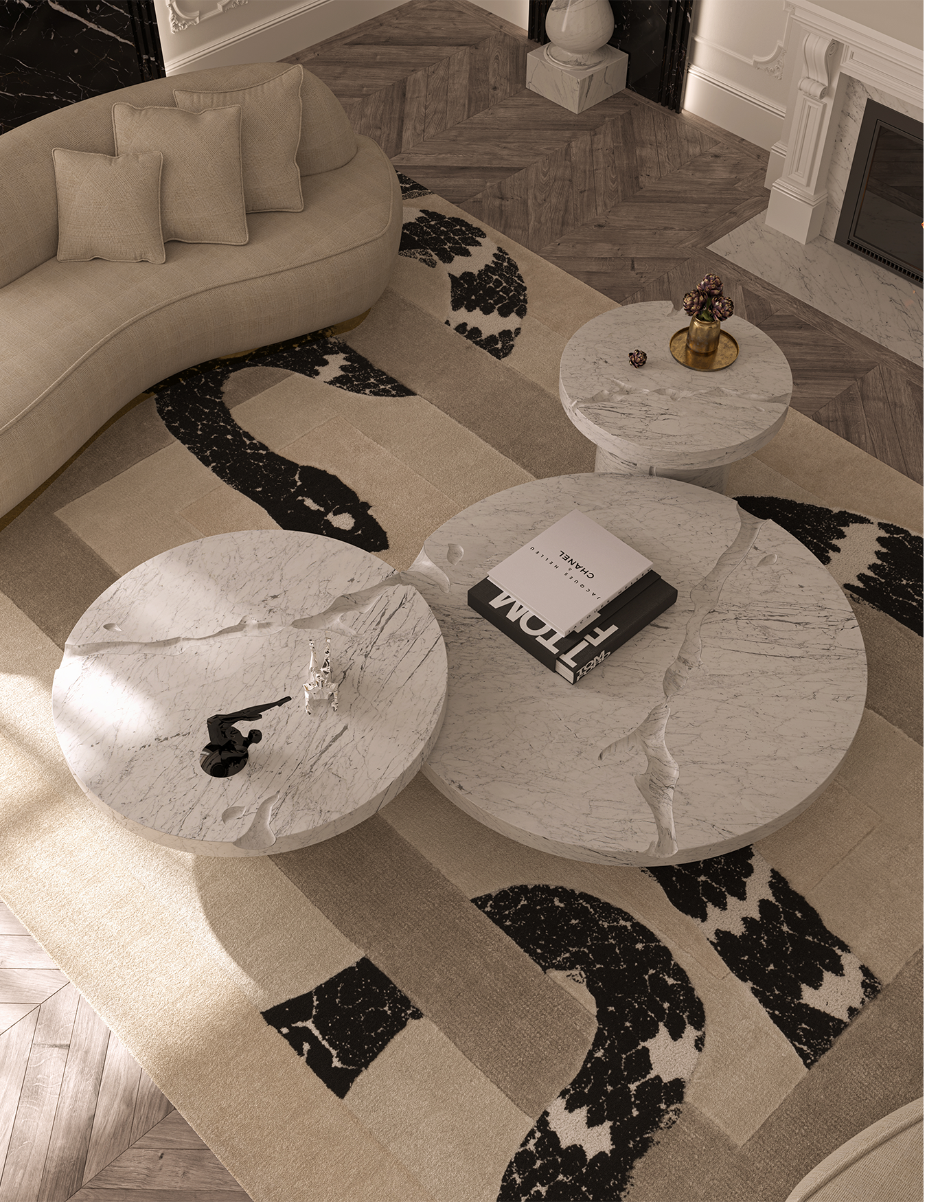 Zestaw stolików Dominion z marmuru Carrara, 3-częściowy