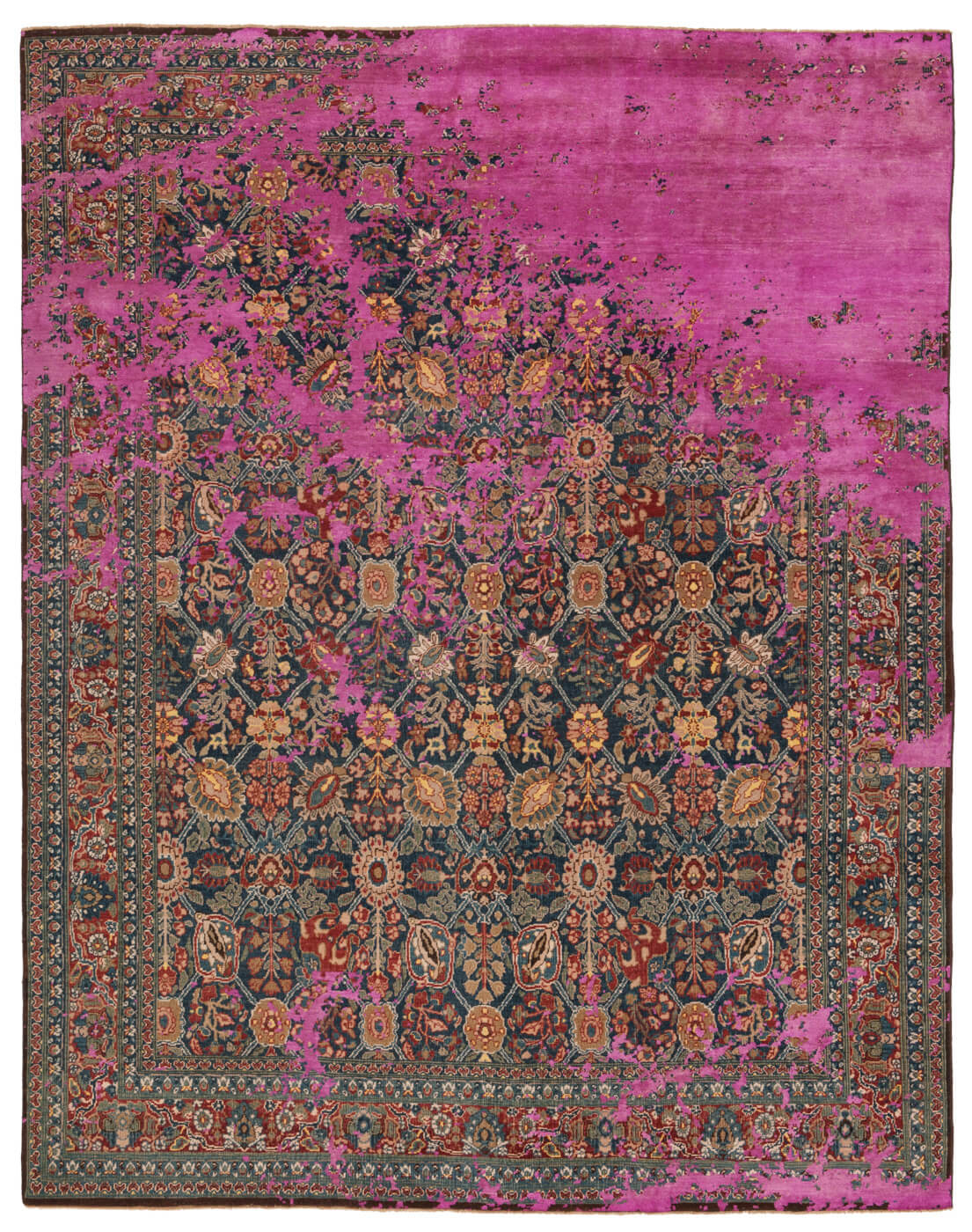 Dywan Tabriz Canal Rocked Navyblue Neonpink Silk | Rozmiar: 250 x 300 cm