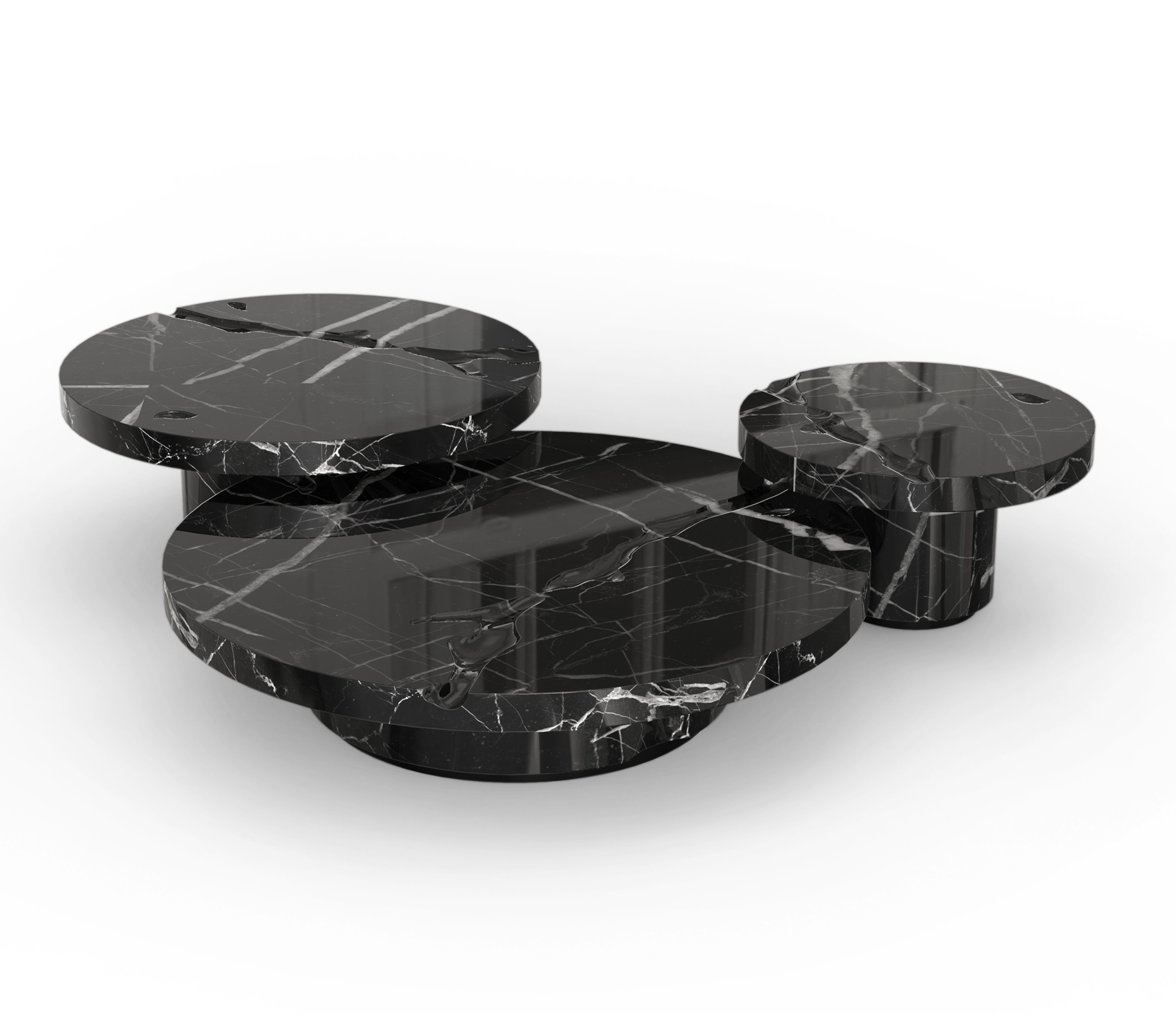 Zestaw stolików Dominion z marmuru Nero Marquina, 3-częściowy