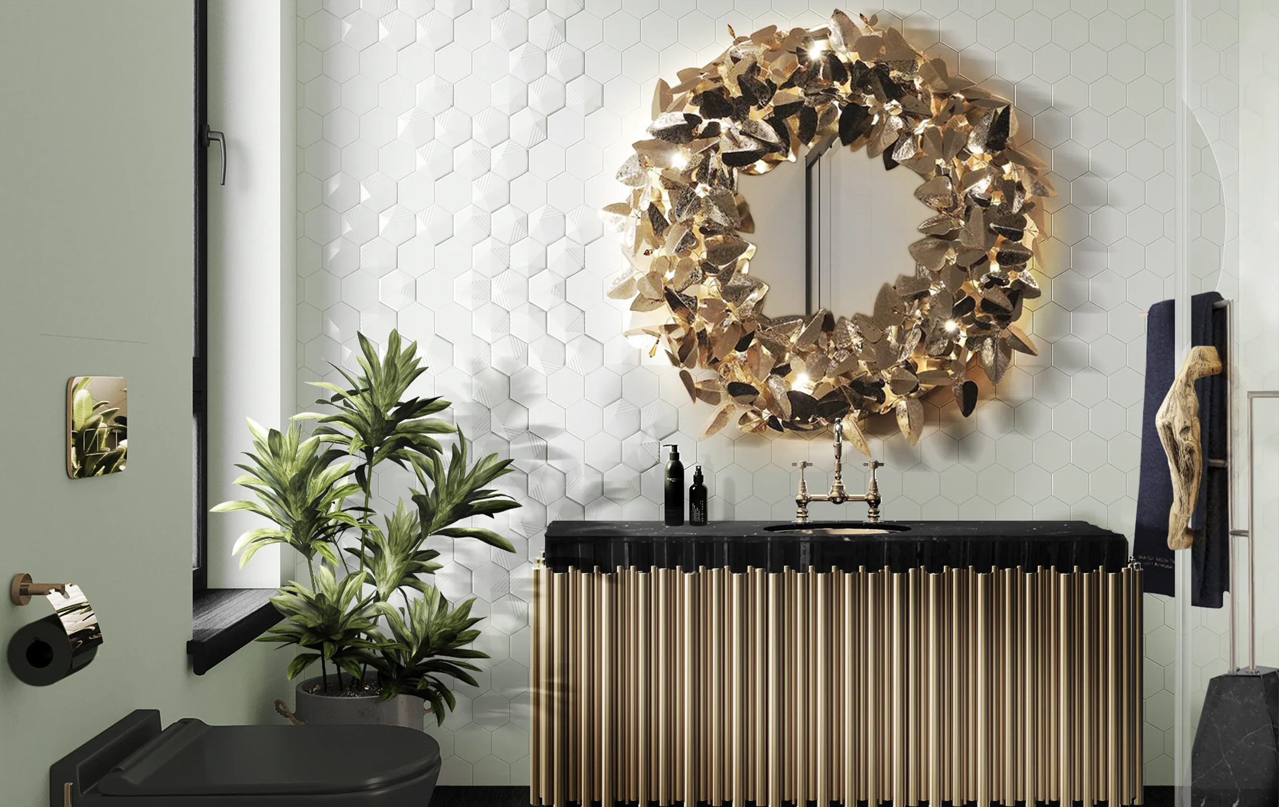 Lustro Royal z oświetleniem ściennym