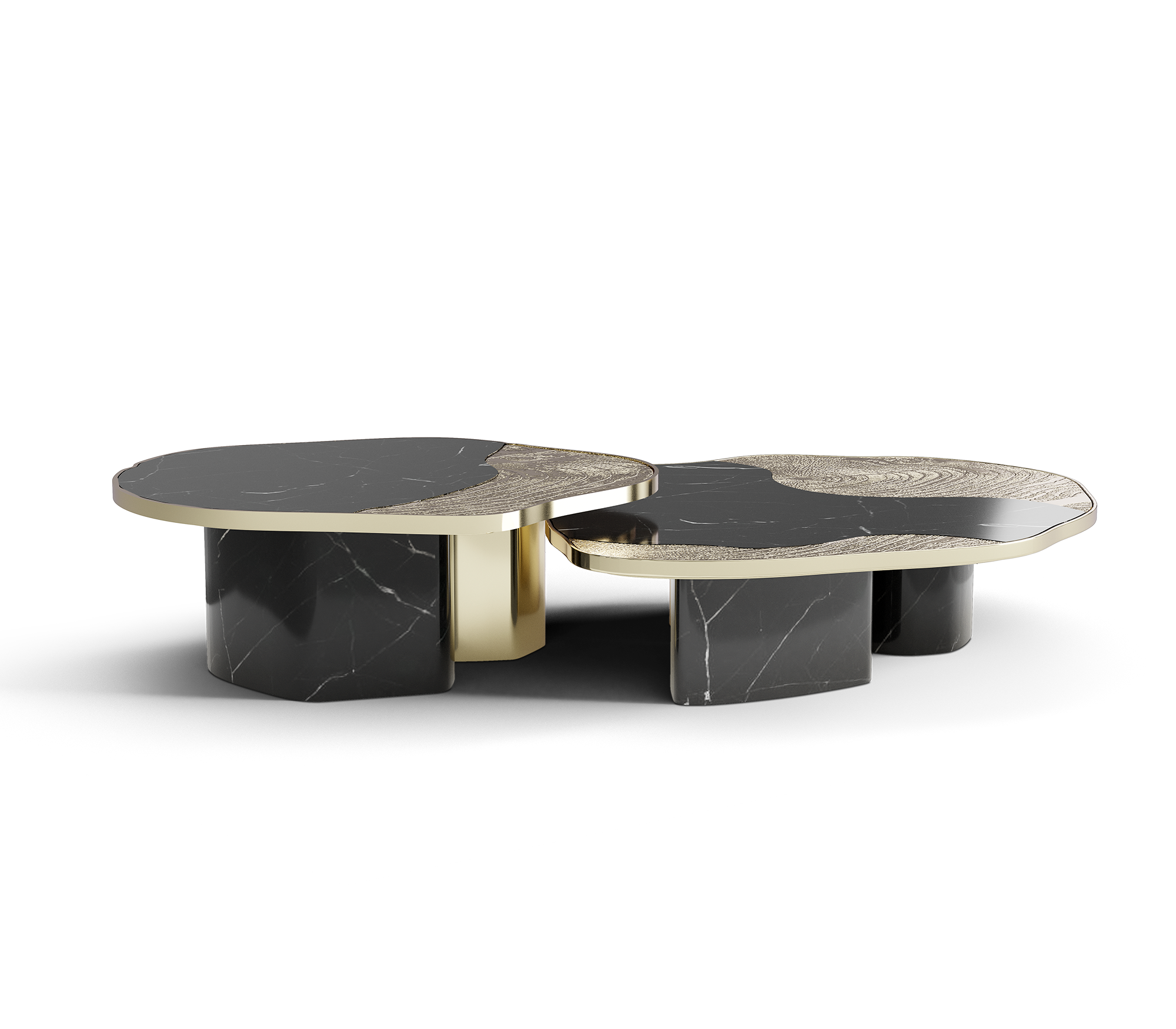 Zestaw stolików Athena z czarnego marmuru Nero i złota