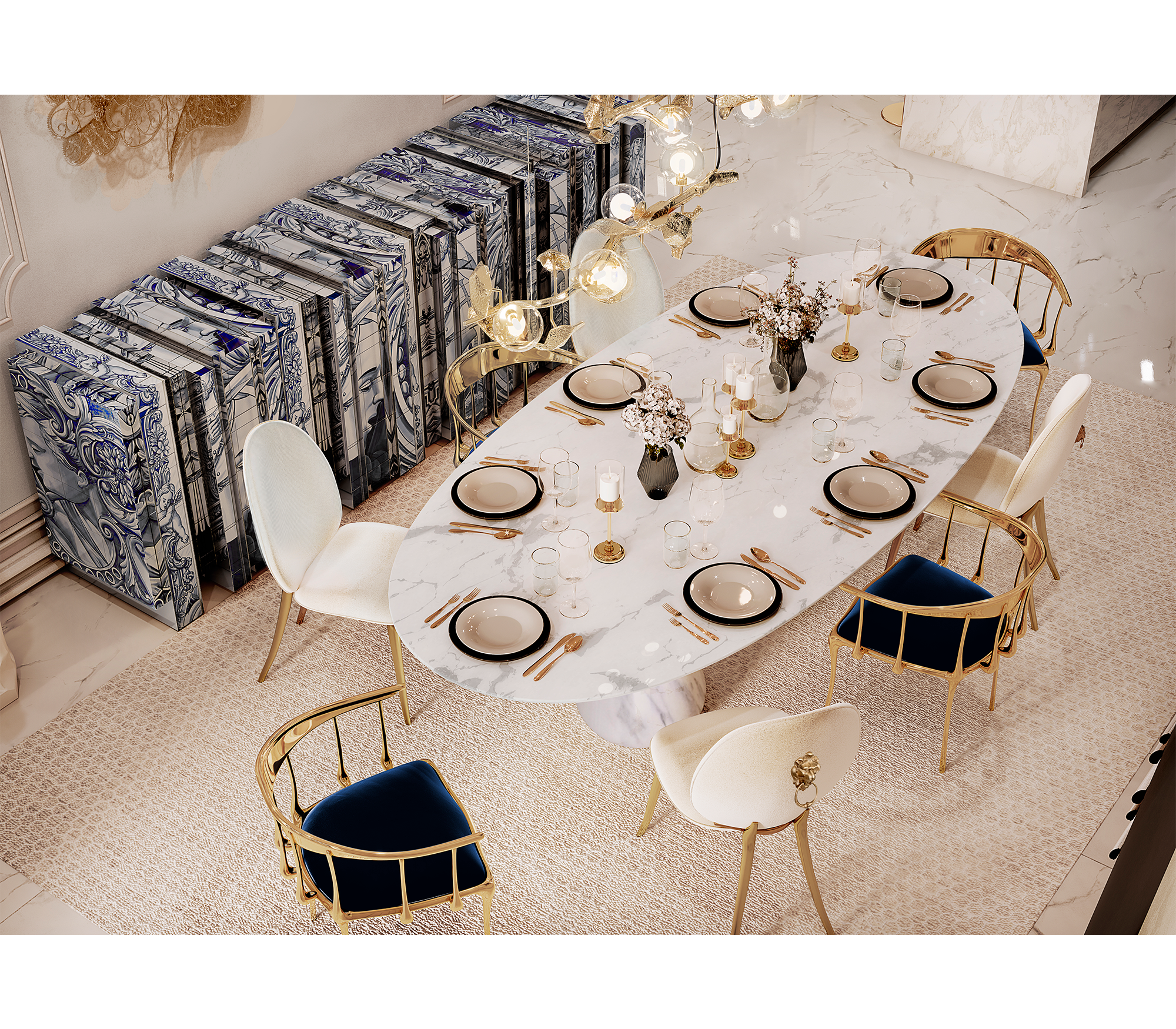 Owalny stół jadalniany XL Obsidian z marmuru Estremoz