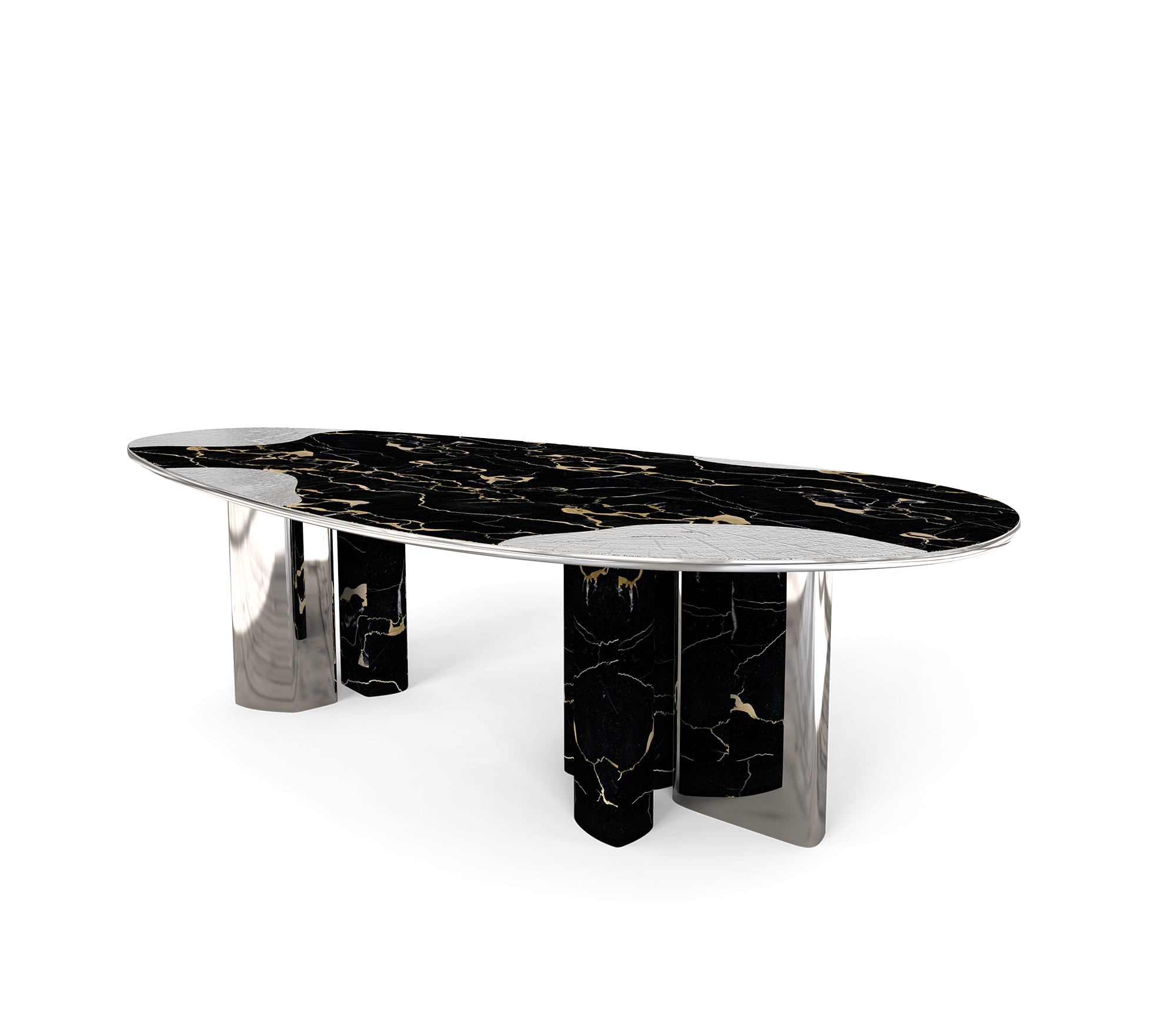 Stół jadalniany Athena z marmuru Portoro i srebrem