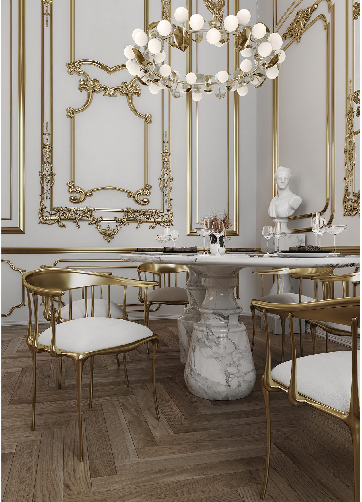 Owalny stół jadalniany Obsidian z marmuru Estremoz