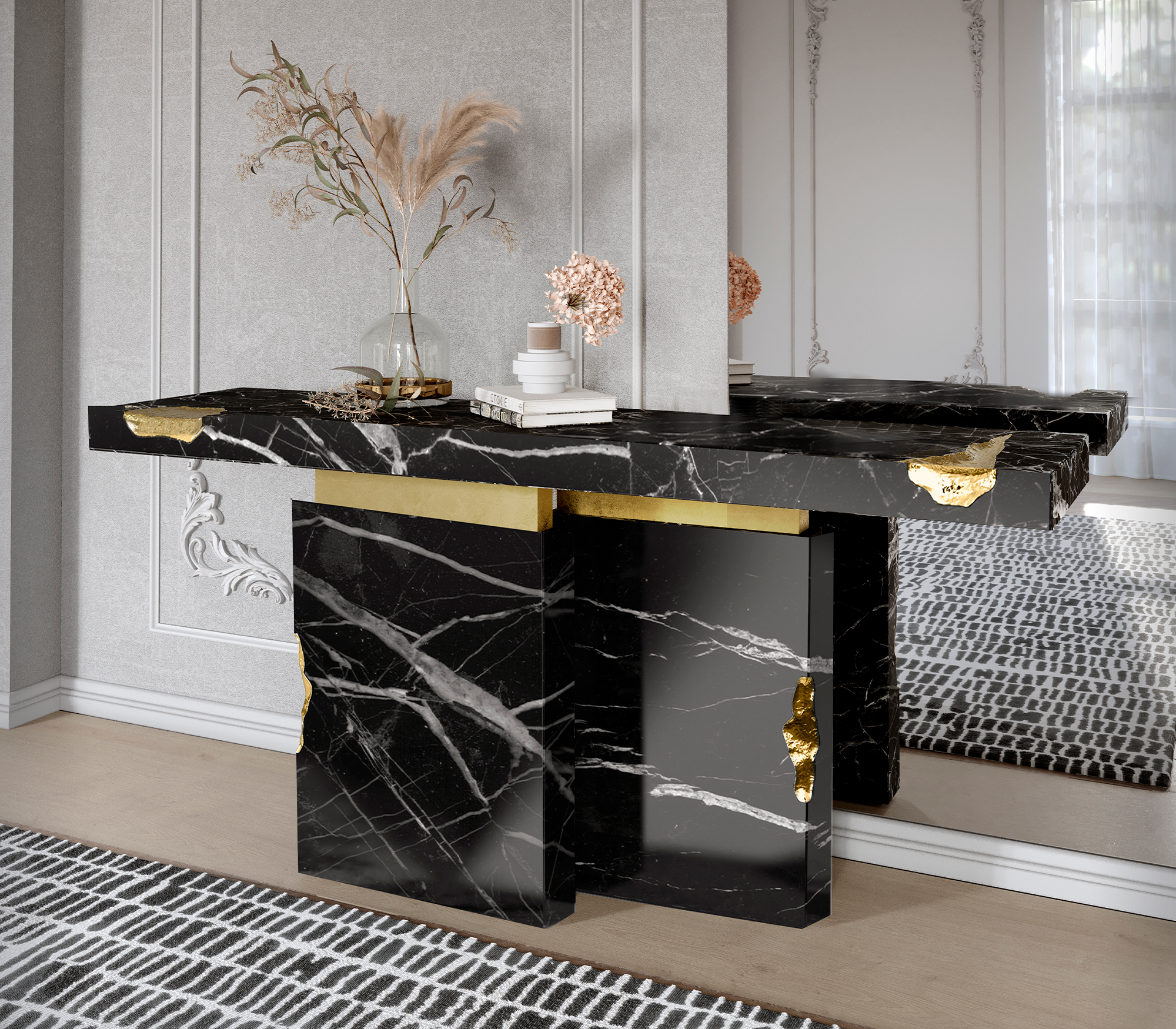Konsola Dominion z marmuru Nero Marquina
