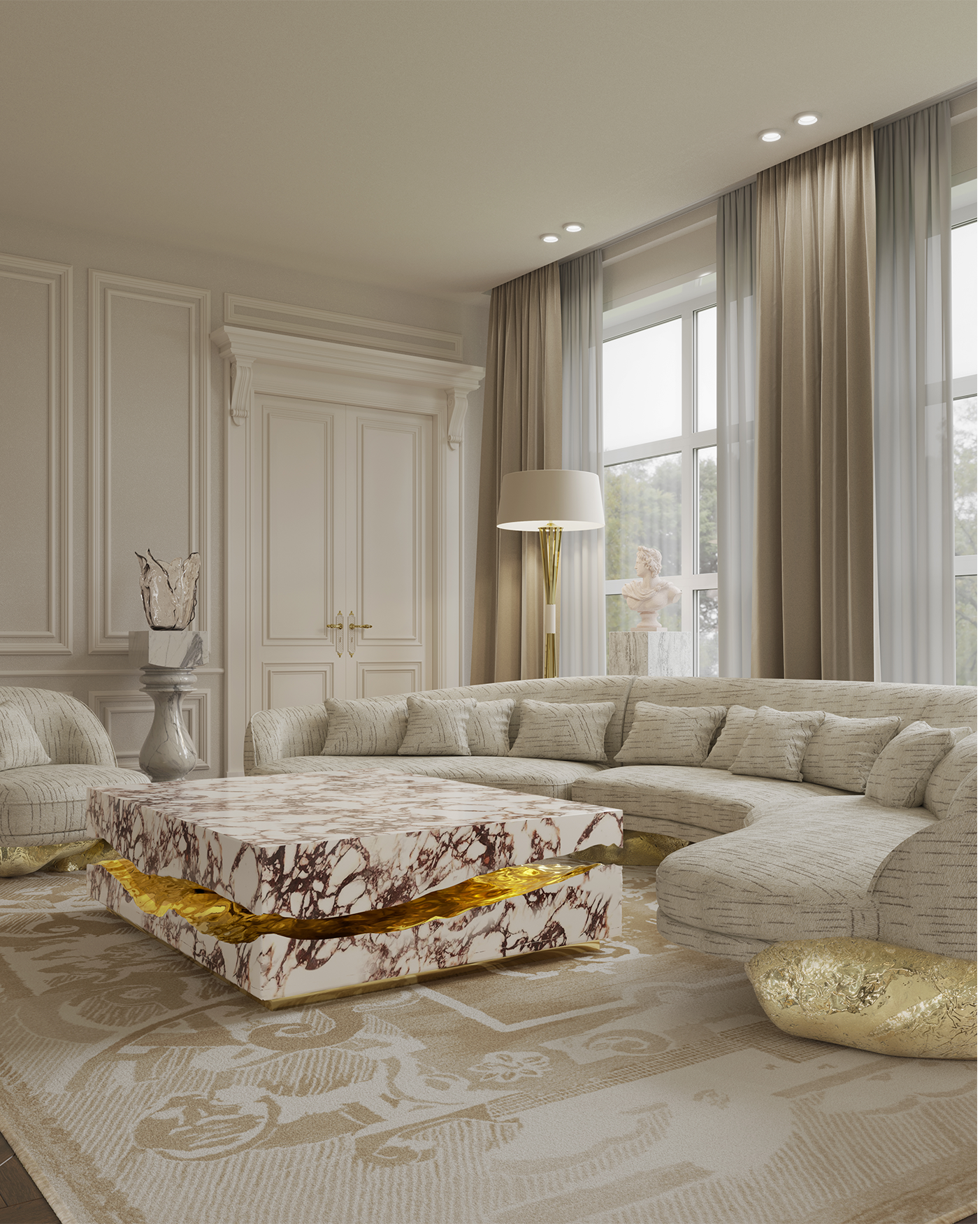 Stolik kawowy Boulder z marmuru Calacatta Violla